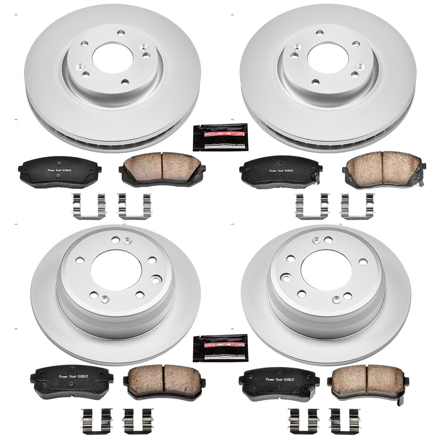 Power Stop Coated Brake Rotor CRK6088 & Ceramic Brake Pads- front & rear For Hyundai Tucson 2012-2015, Kia Sportage 2012-2016 [Model Specific]