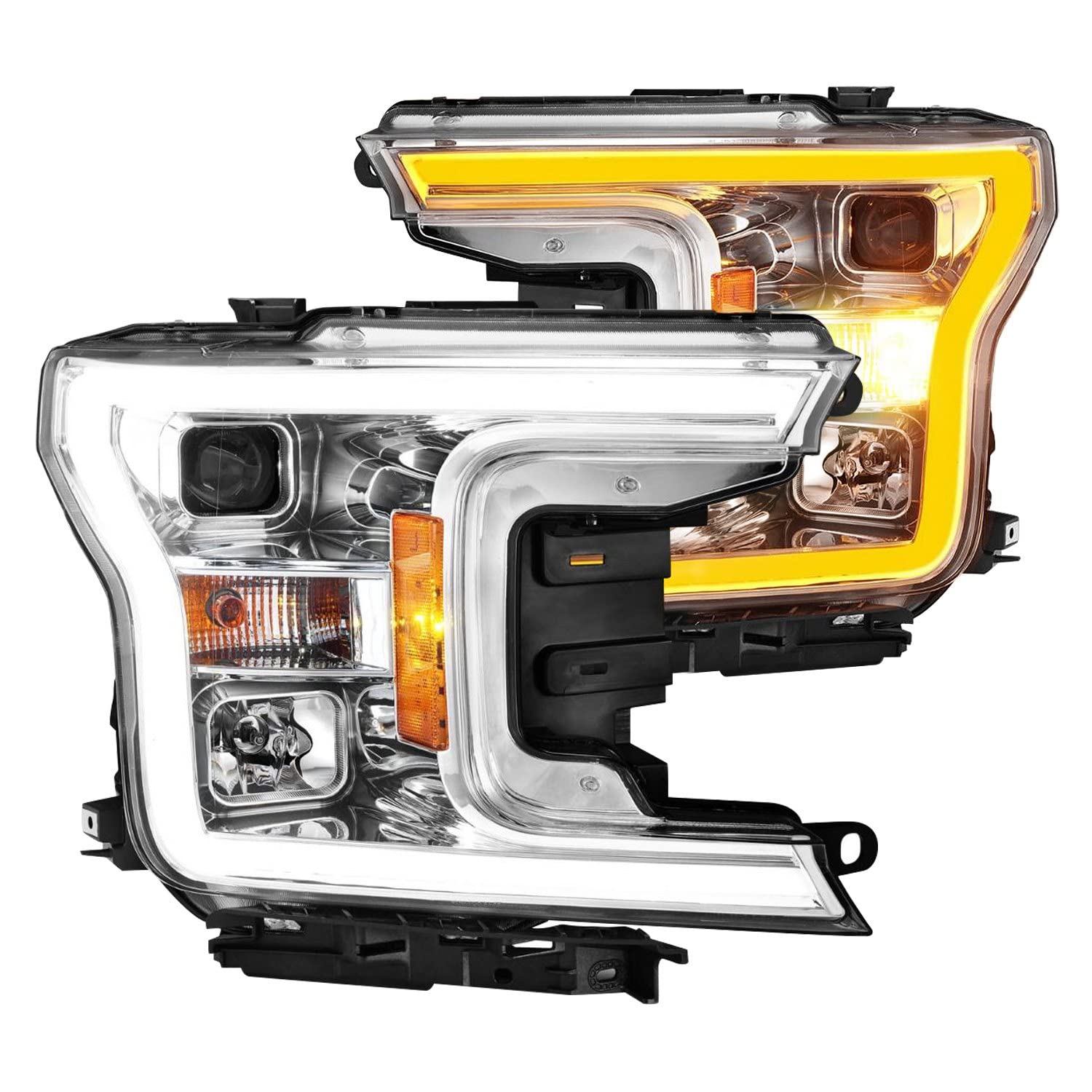 2018-2020 Ford F-150 Projector Headlight ANZO (111510) w/Plank Style Switchback Chrome Housing