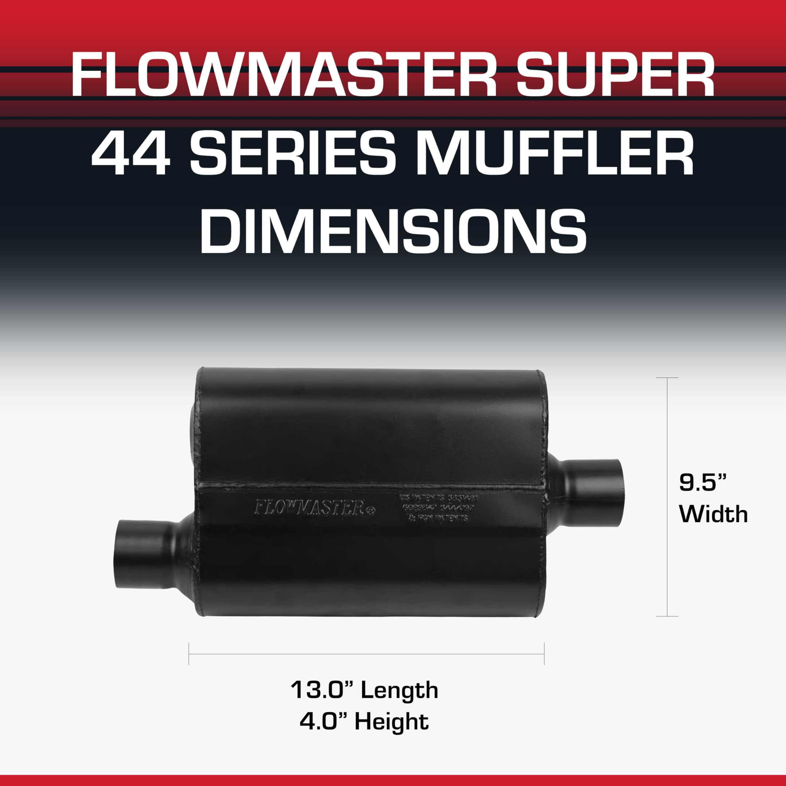 Flowmaster Super 44 Chambered Series Muffler – 2.50” - Center In/Center Out – Aggressive Sound – 16 Gauge Aluminized Steel – For Classic & Late Muscle Cars, Street Rods, Trucks, SUVs (942545)