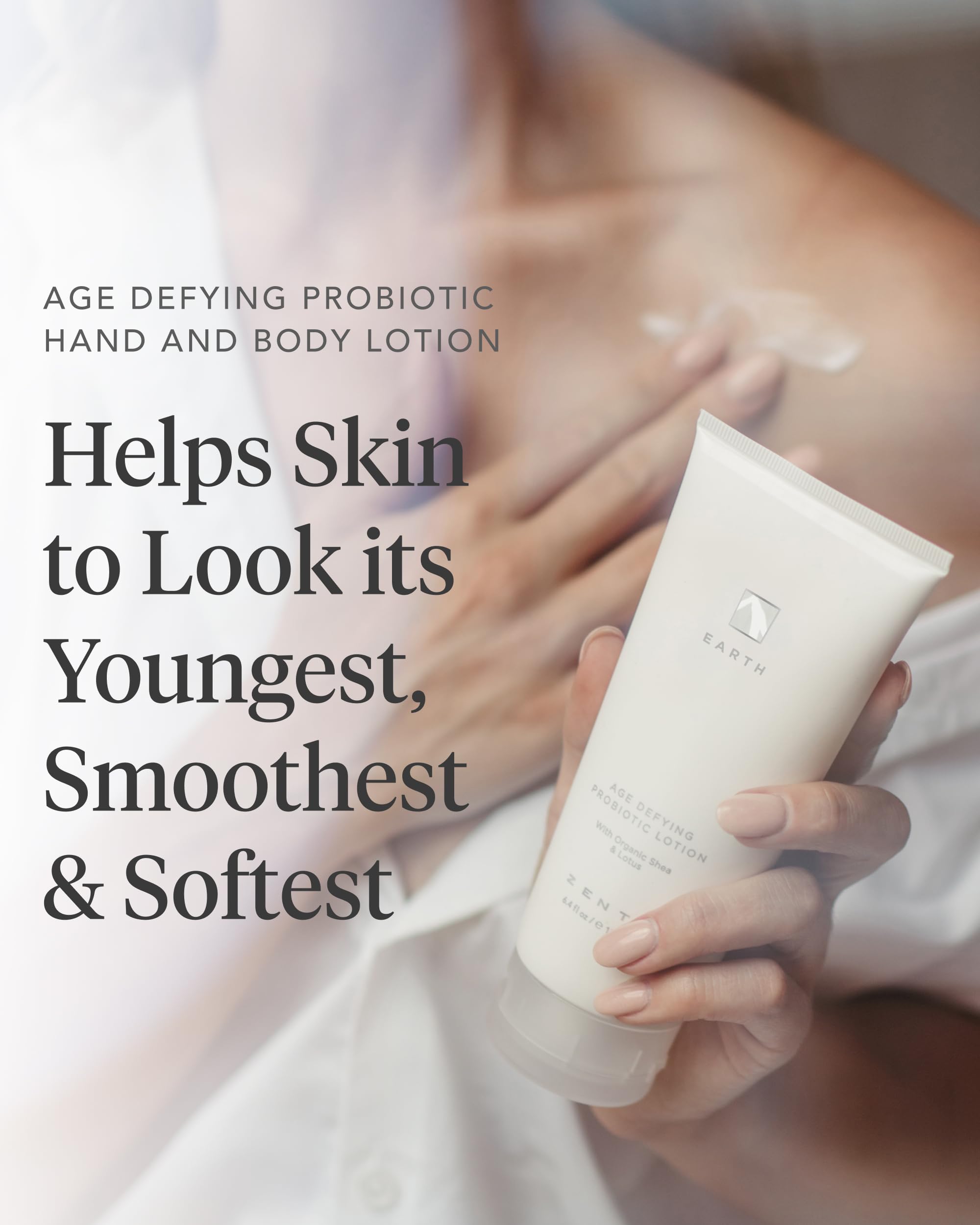 Zents Probiotic Age-Defying Body & Hand Lotion (Earth) | Moisturizing Lotion with Hyaluronic Acid & Organic Shea Butter | Nourishes & Hydrates Skin | 6.4 fl oz