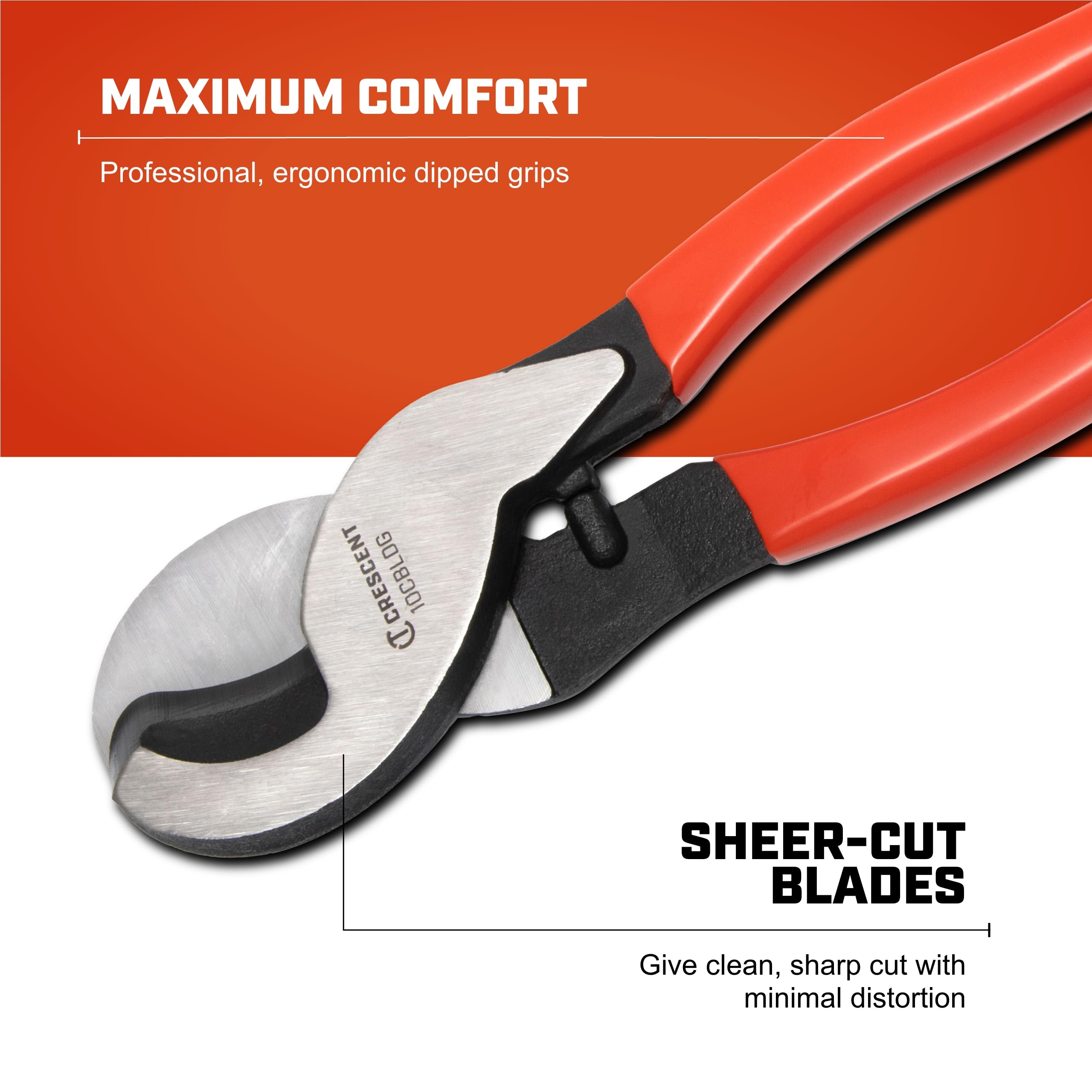 Crescent Dipped Handle Cable Cutter, Pliers - Premium Cutting Pliers with Sheer-Cut Blades & Ergonomic Grip - Professional-Grade Hand Tool - 10" - 10CBLDG
