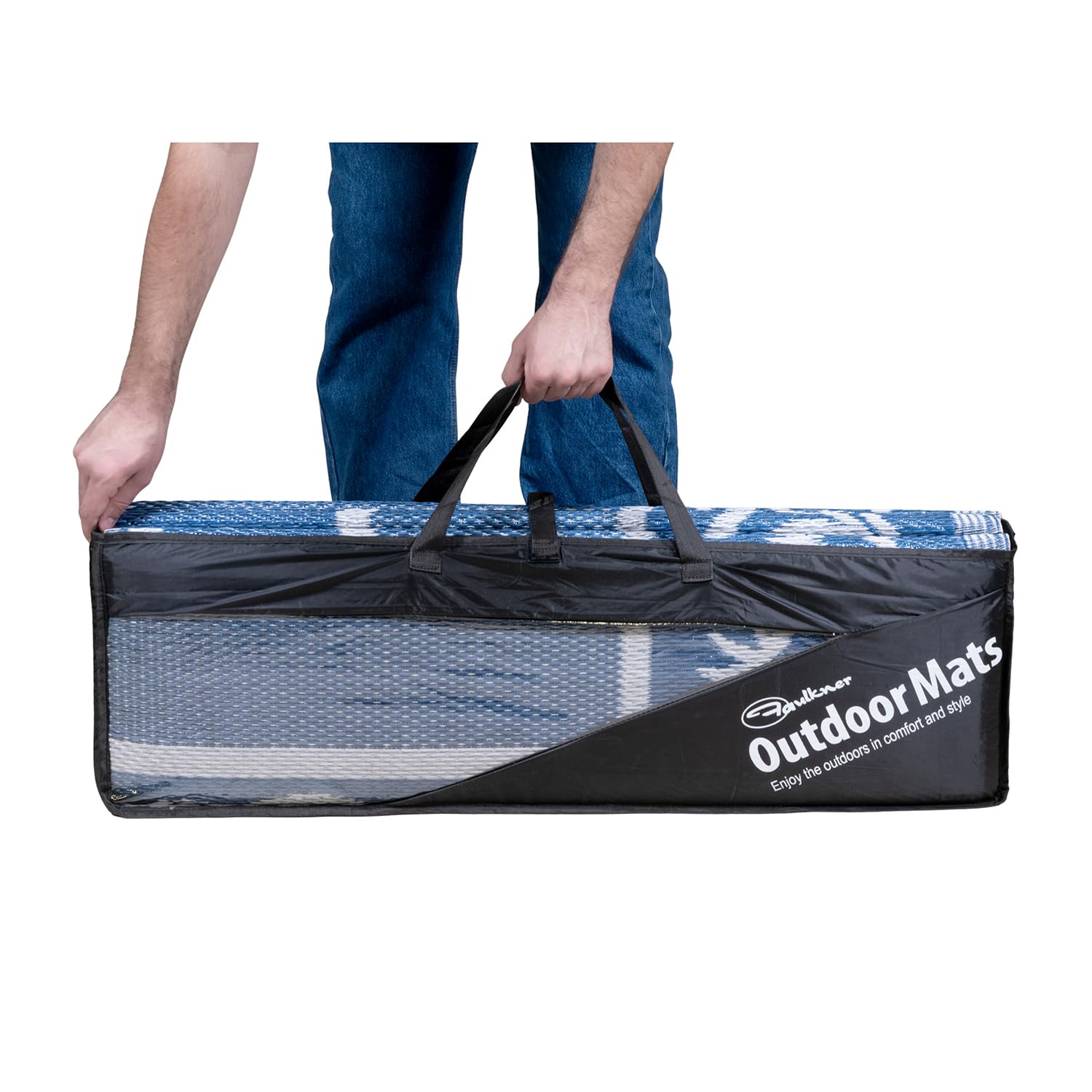 Patio Mat Bag FAULKNER 48829S, For Faulkner Brand Mats, 14 Inch Height x 37-3/4 Inch Width x 7 Inch Deep, Black, Nylon, Water Resistant, With Velcro Strap, Zip Closure