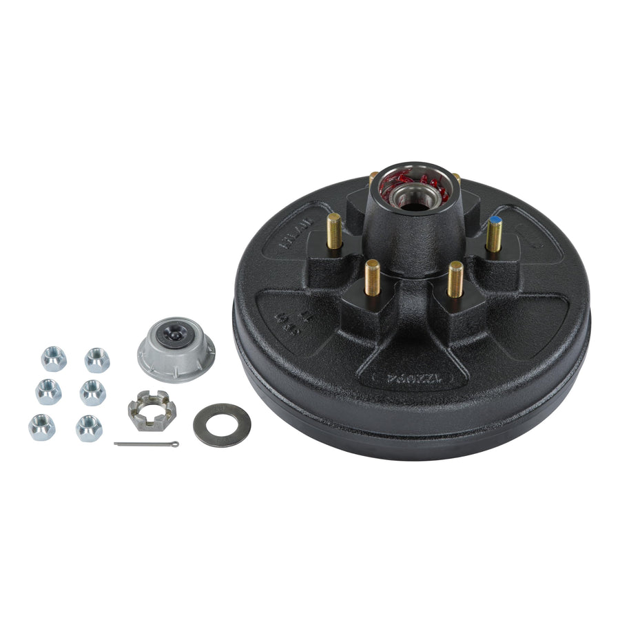 Lippert Pre-Greased Complete Hub Assembly Kit for 6,000-lb. Axle Hubs with Brake Hub Assembly, Dust Cap, Cotter Pin, 6-Slot Castle Spindle Nut, Round Spindle Washer, (6) 60° Cone Trailer Lug Nuts
