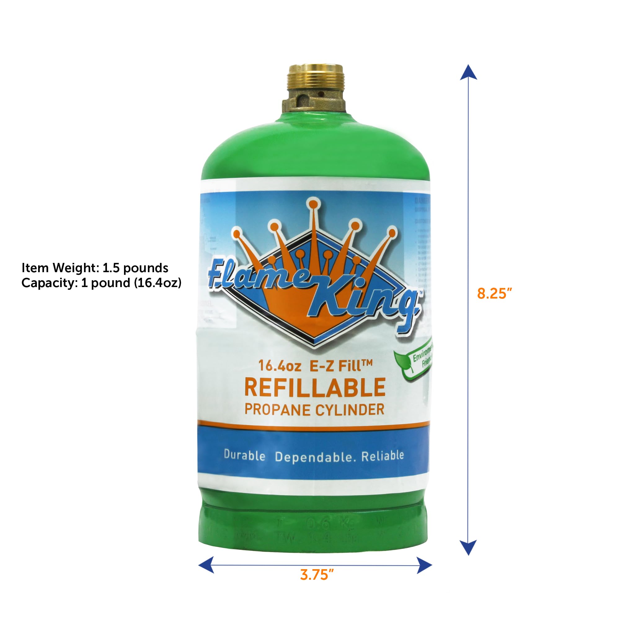 1LB Flame King Refillable Empty Propane Cylinder Tank - Reusable - Safe and Legal Refill Option - DOT Compliant - 16.4 oz, Green