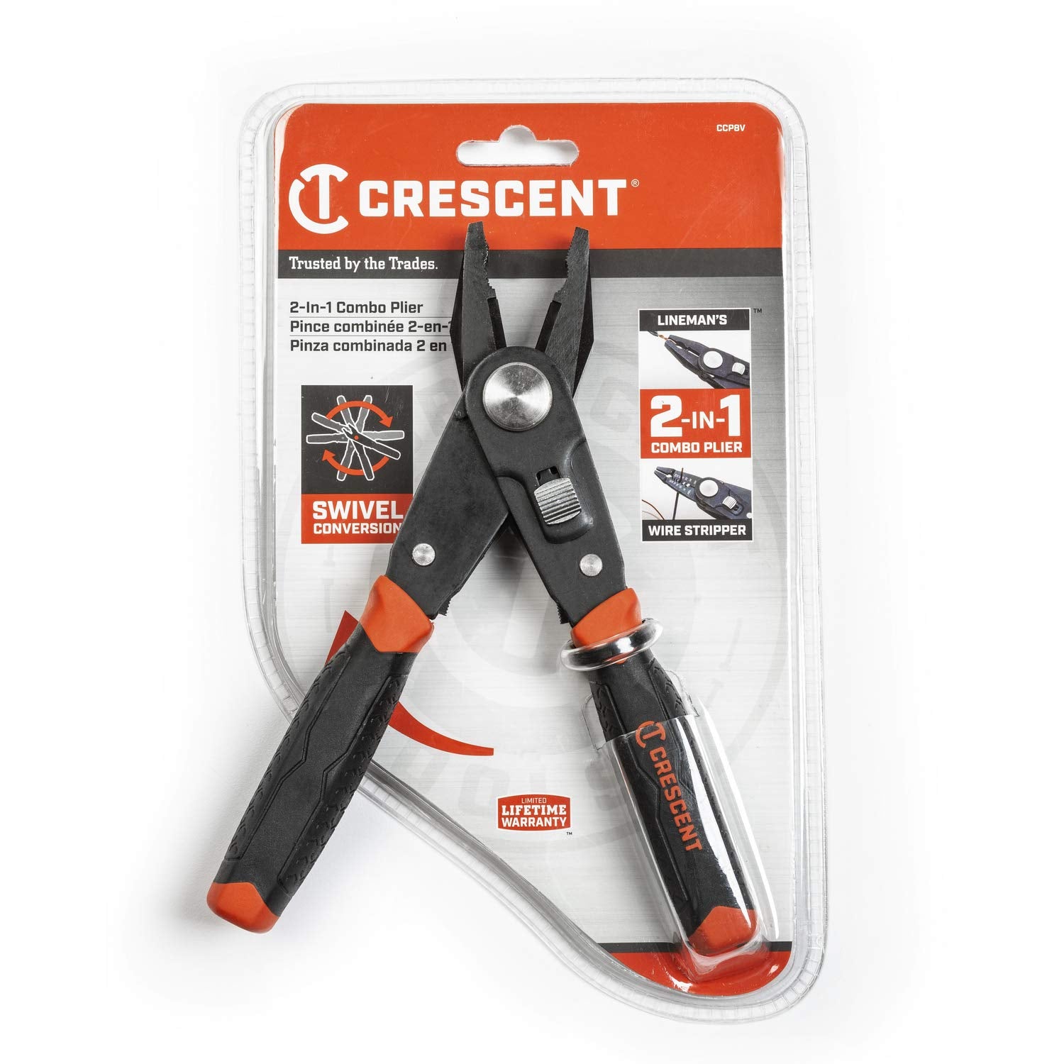 Crescent 2 in 1 Dual Material Combo Linesman's Pliers and Wire Stripper - CCP8V , Black