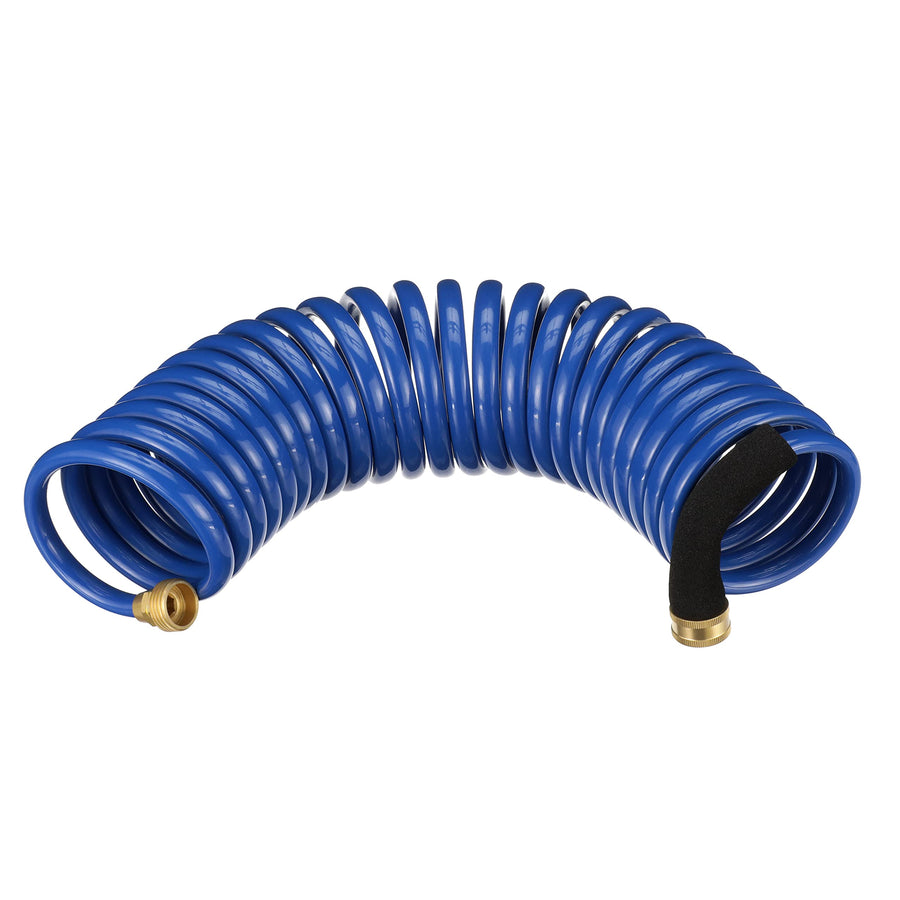 Spiral Watering Hose Attwood 11871-7 — Weatherproof, Kink-Free, 25 Feet Long, ¾-in. End Fittings, 3/8-In. Interior Diameter, Blue