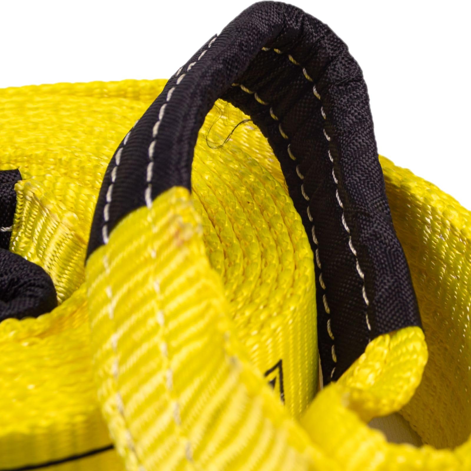 Mile Marker Single Yellow 3" x 15′ Recovery Strap for Heavy Duty Use 19315 - Rated to 30,000 Pound Capacity - User Safety with Built in Blue Lines Ensures
