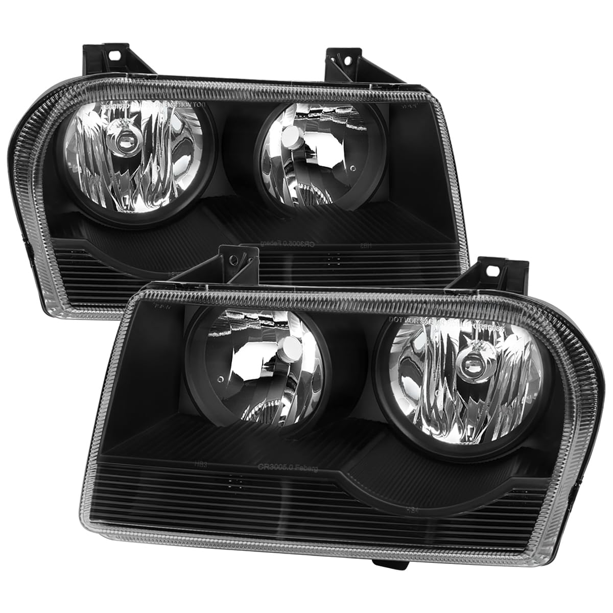 Black Headlights SPEC-D TUNING Compatible with 2005-2010 Chrysler 300, Left + Right Pair Headlamp Assembly