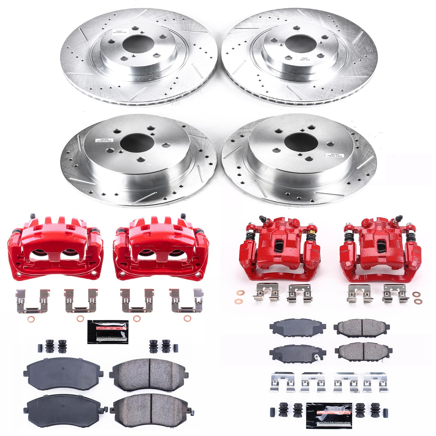 Power Stop Z23 Evolution Sport Brake Upgrade Kit KC4081 with Powder Coated Calipers For Subaru Legacy 2005, Subaru Outback 2005 [Model Specific]