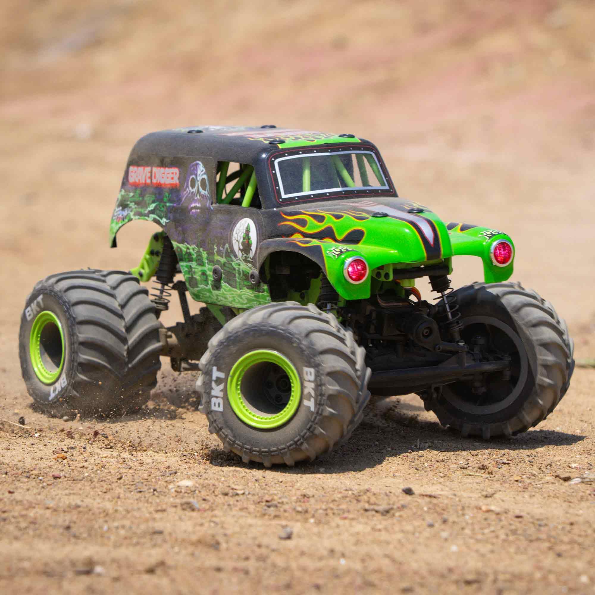 Losi 1/18 Mini Grave Digger LMT 2S 4X4 RTR Brushed Monster Truck Battery & Charger Included Green LOS01026T1
