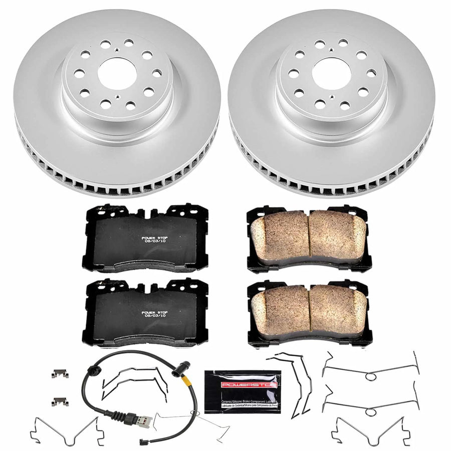 Power Stop Z17 Evolution Geomet Coated Brake Kit and 1 Front Sensor Wire For Lexus LS460 2007-2009 [Model Specific]