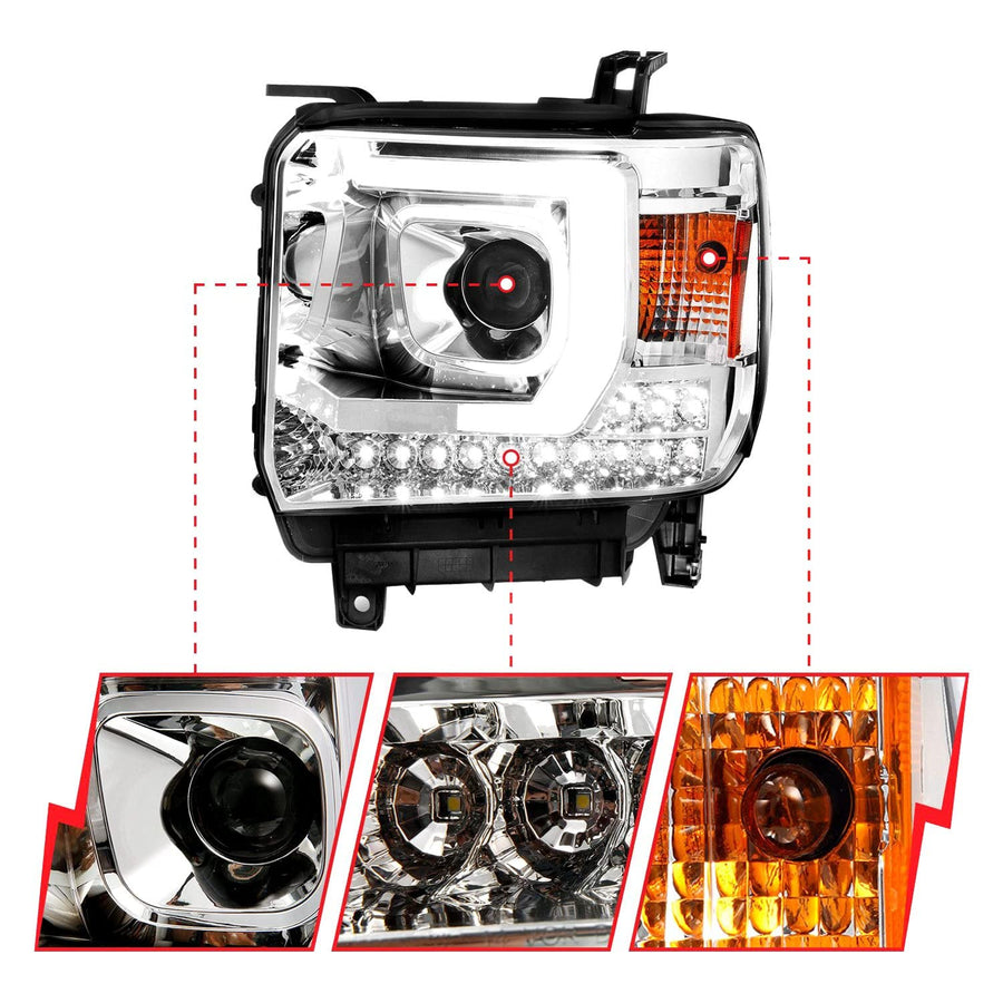 14-15 GMC Sierra 1500/2500HD/3500HD Aridex Plank Style Projector Headlight - Chrome Housing (111553)