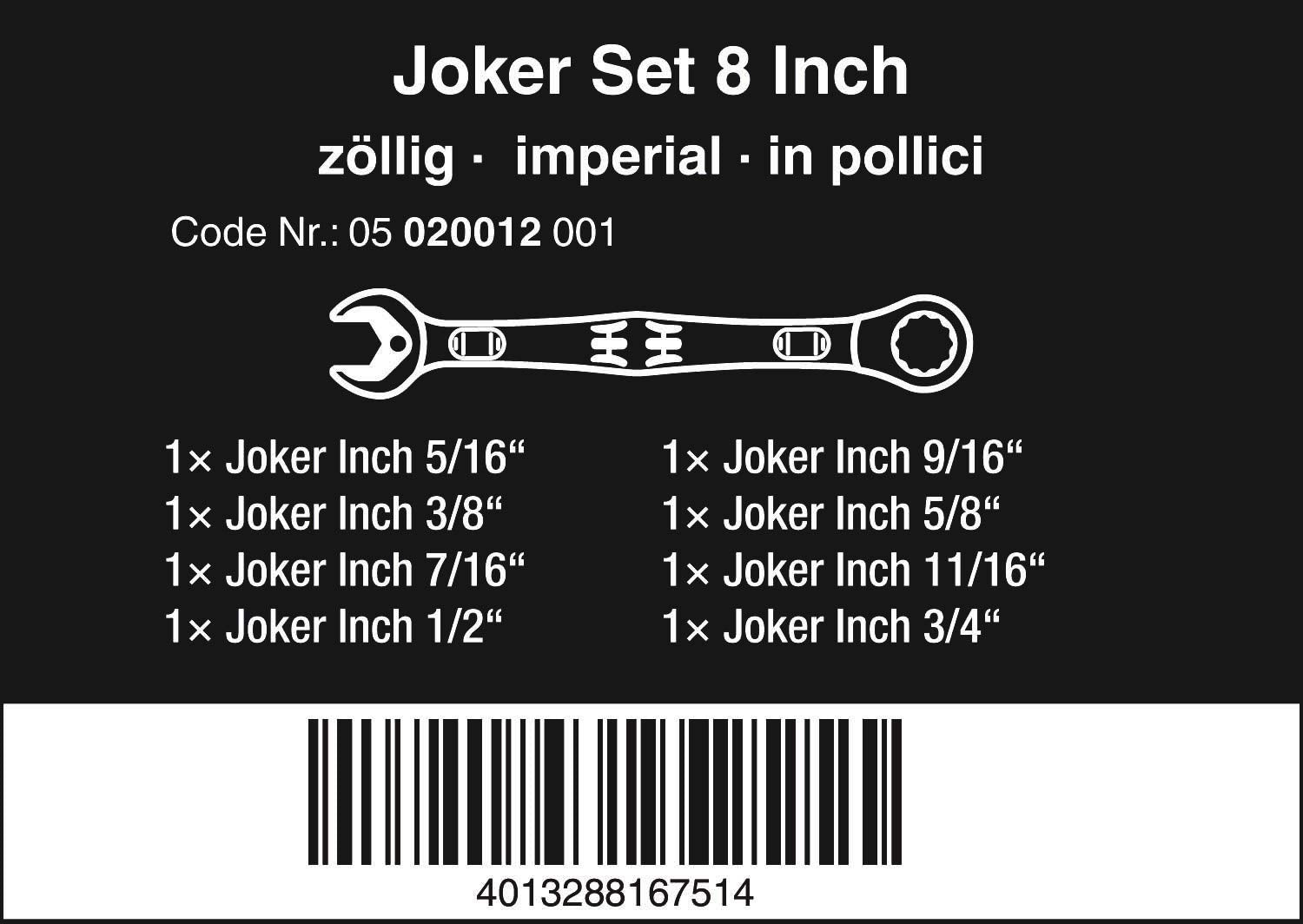 Wera Joker Set 05020012001 Imperial Combination Wrench-Set, 8 Pieces