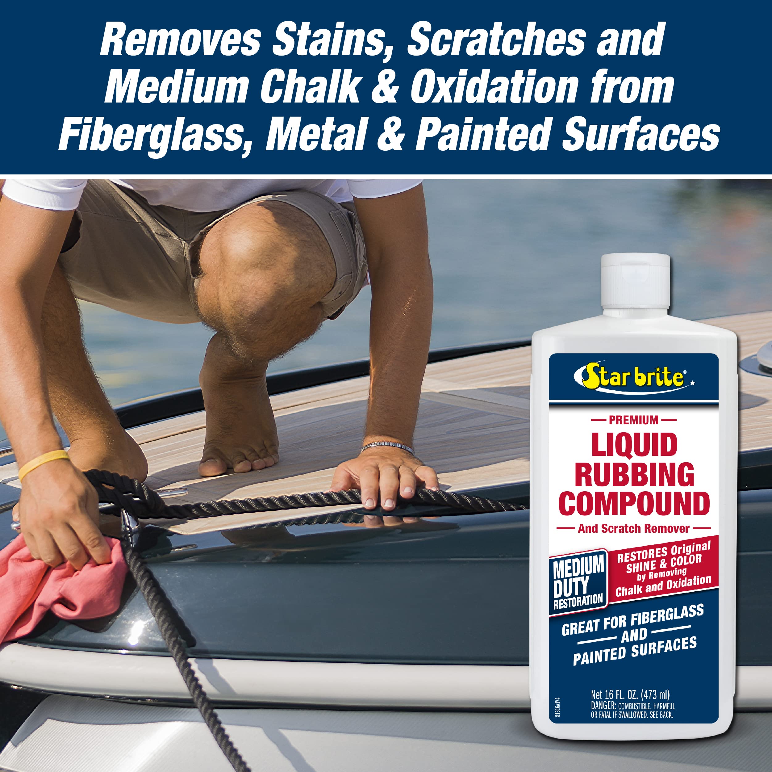 Liquid Rubbing Compound STAR BRITE for Medium Oxidation - Ideal for Fiberglass, Metal & Painted Surfaces - 16 OZ (081316)