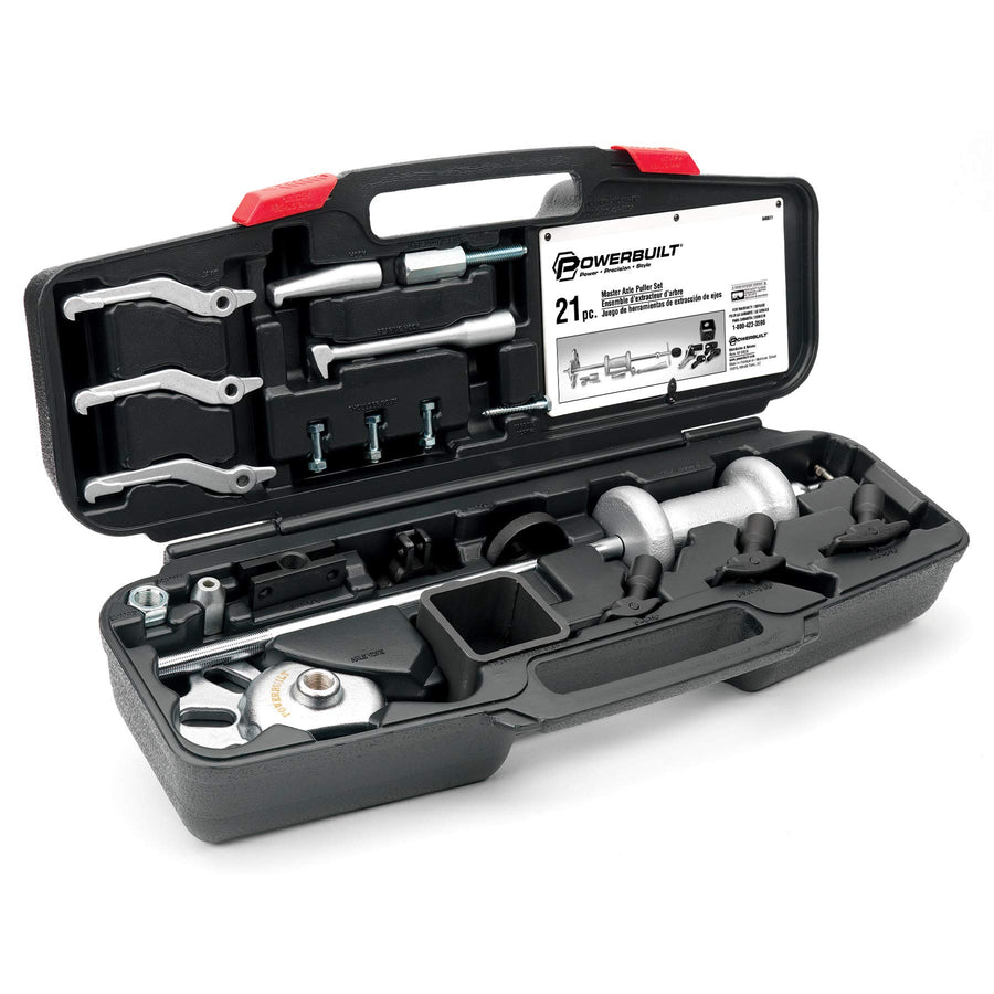 Master Powerbuilt Axle Puller Tool Set, Remove Car Front and Rear, Bearings and Seals, Vehicle Repair 21 Piece Kit - 648611, Silver