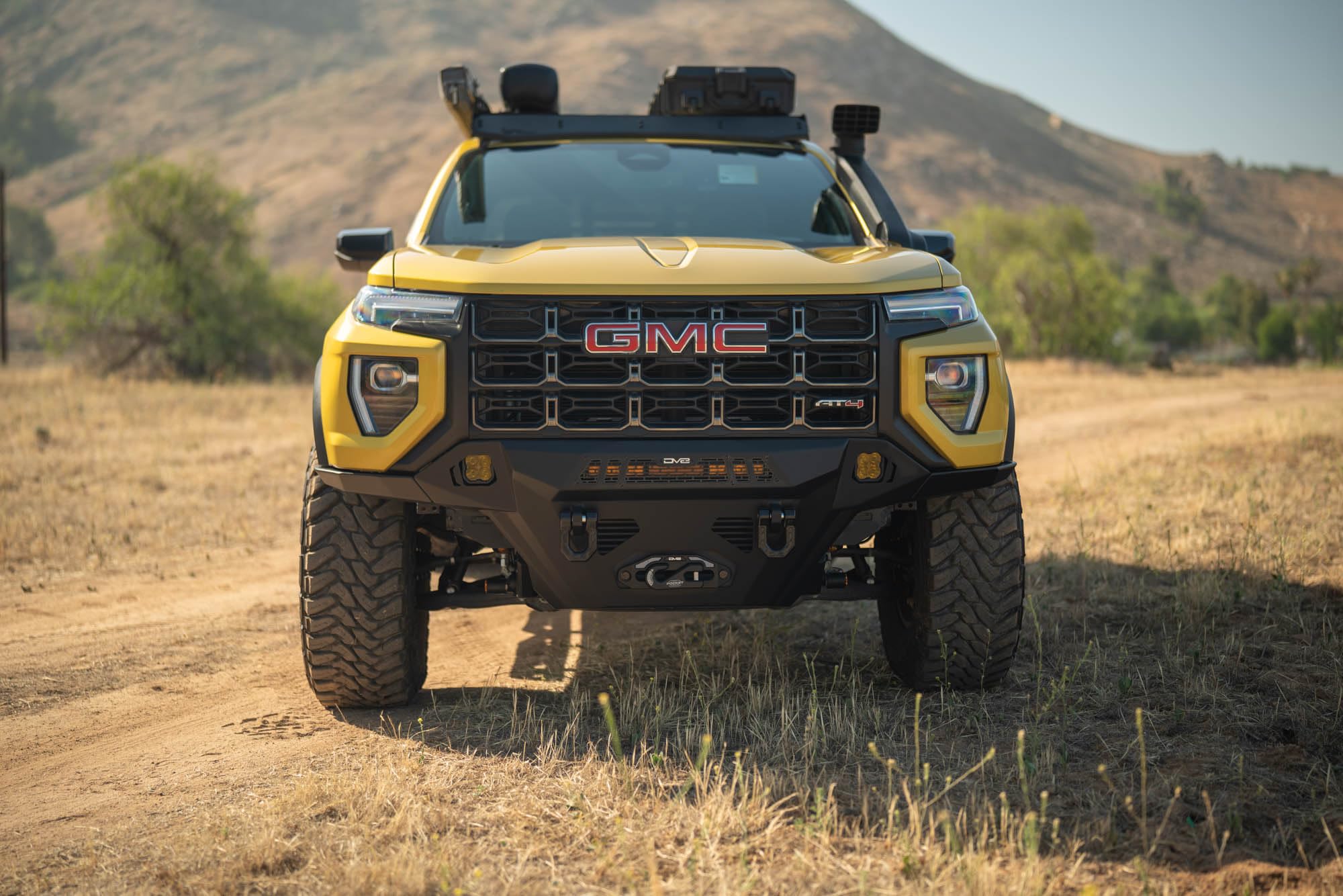 Offroad DV8 Spec Series Front Bumper for 2023-2025 GMC Canyon | Heavy-Duty Winch Mount | (1) 20" Light Bar Mount | Pair of 3" Pod Light Mounts | (2) 1" Thick D-Ring Mounts | Front Skid Plate | Steel