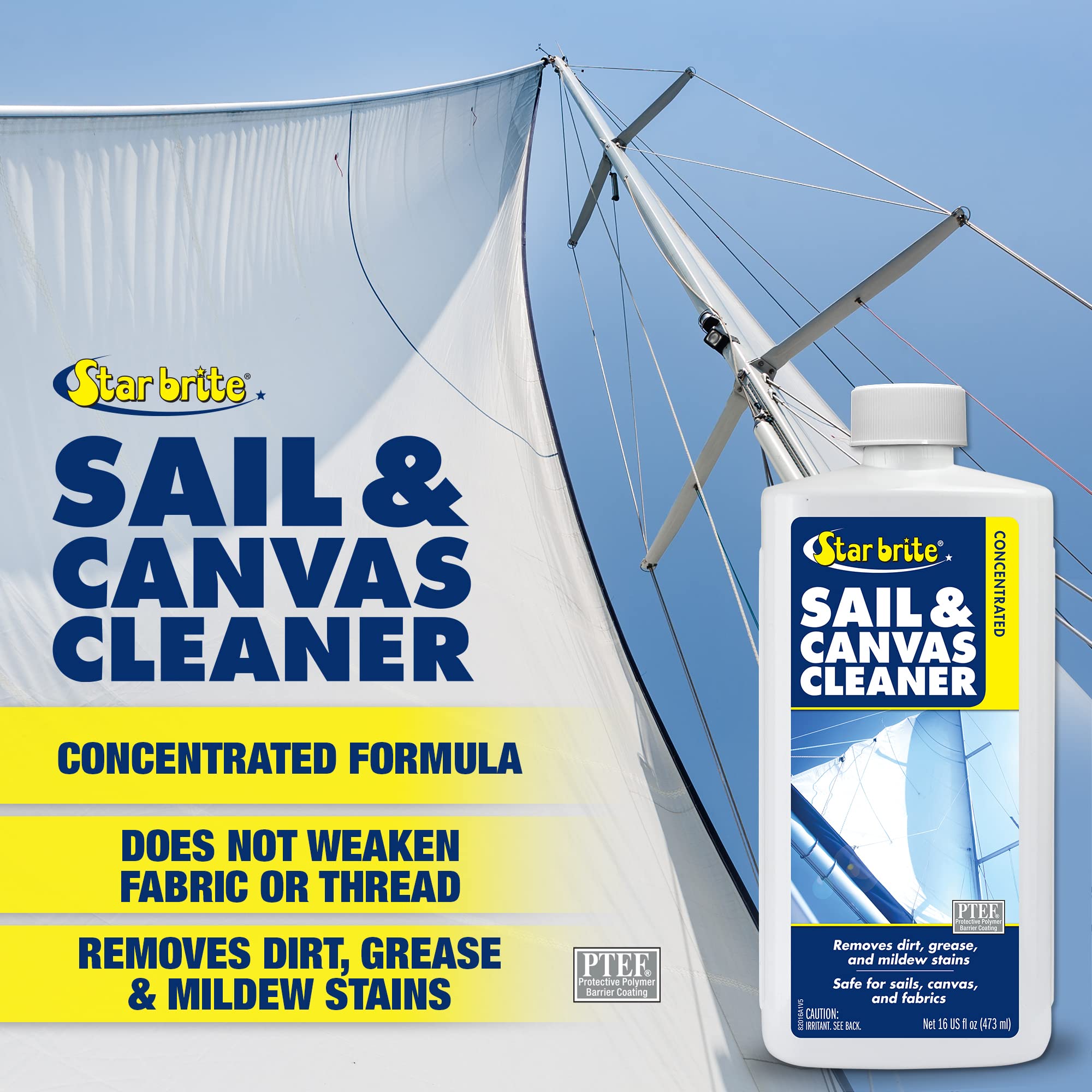 Star Brite Sail & Canvas Cleaner Concentrated - Specially Formulated for All Natural & Synthetic Fabrics - Deep Cleans, Protects, Deodorizes - 16 Oz Concentrate Makes 64 OZ of Cleaner (082016)