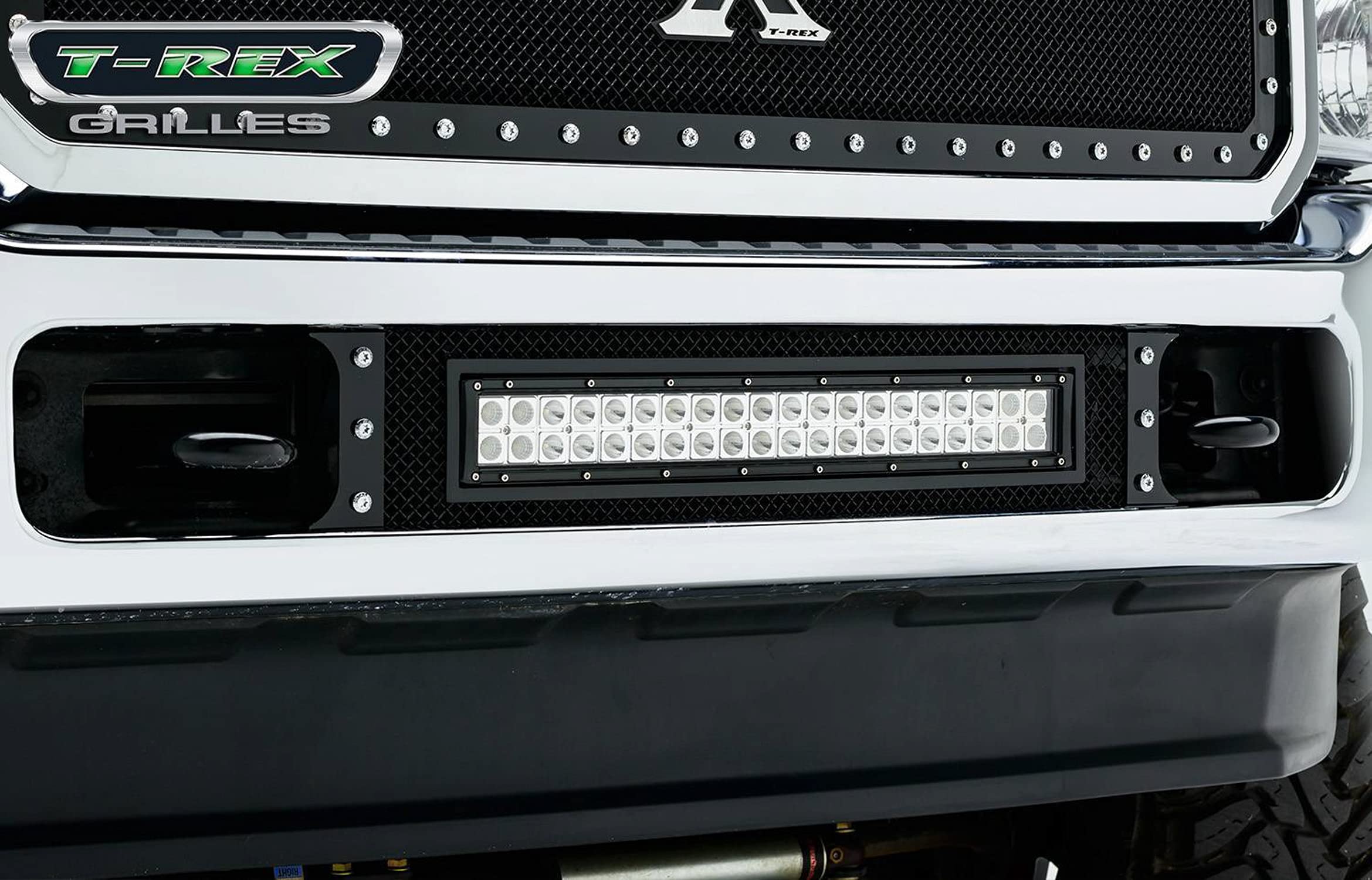 T-Rex Grilles Torch Bumper Grille 2011-2016 Super Duty, Black, 1 Pc, Bolt-On, Chrome Studs with (1) 20" LED - PN #6325461