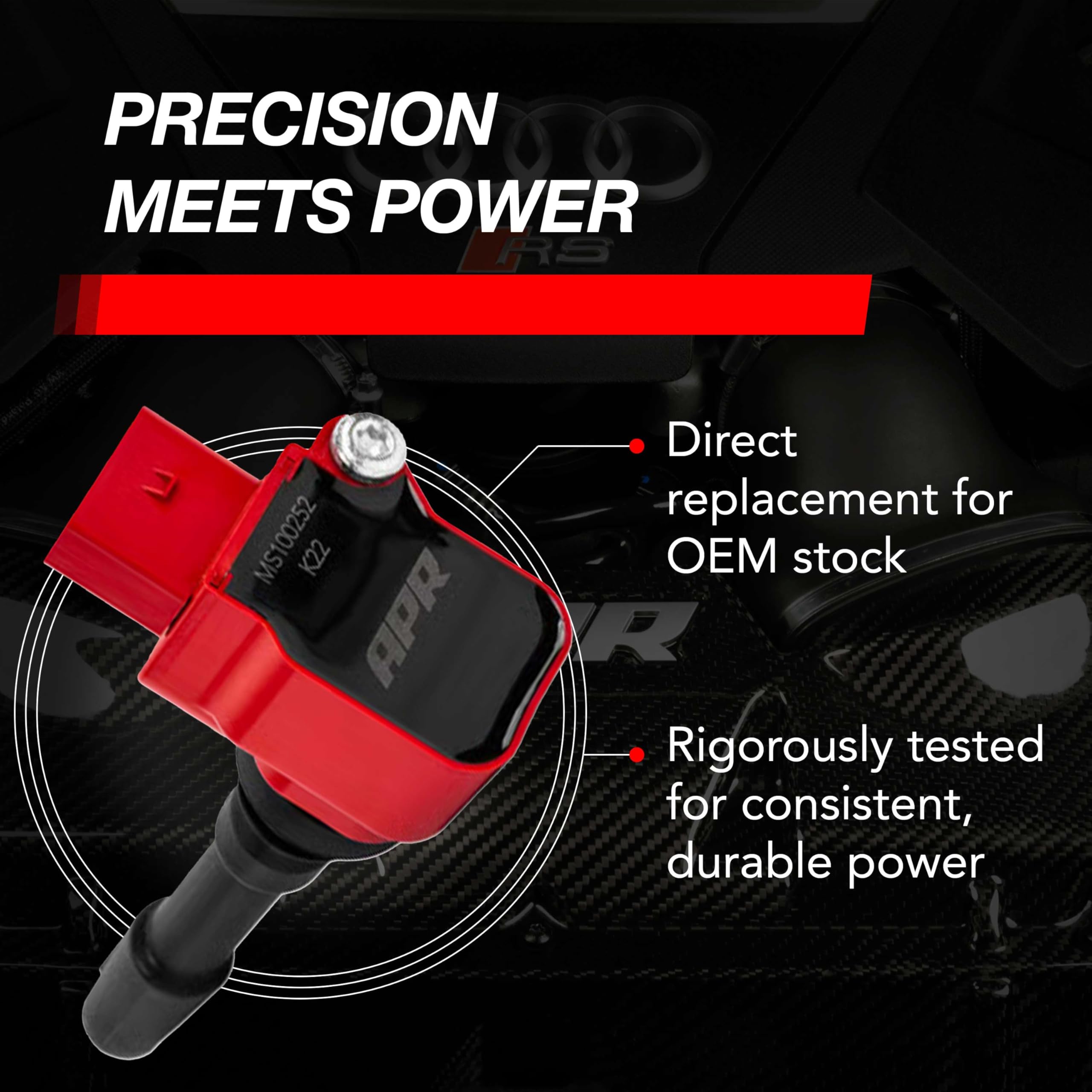 Ignition Coil APR MS100252 (Red) for Select Porsche 9A2 Engines - Direct Replacement for OEM Stock Parts 0PB905093F, 0PB905110, 9A2602104, 9A260210402, 9A7905093, and 9A790509300-1 Pack