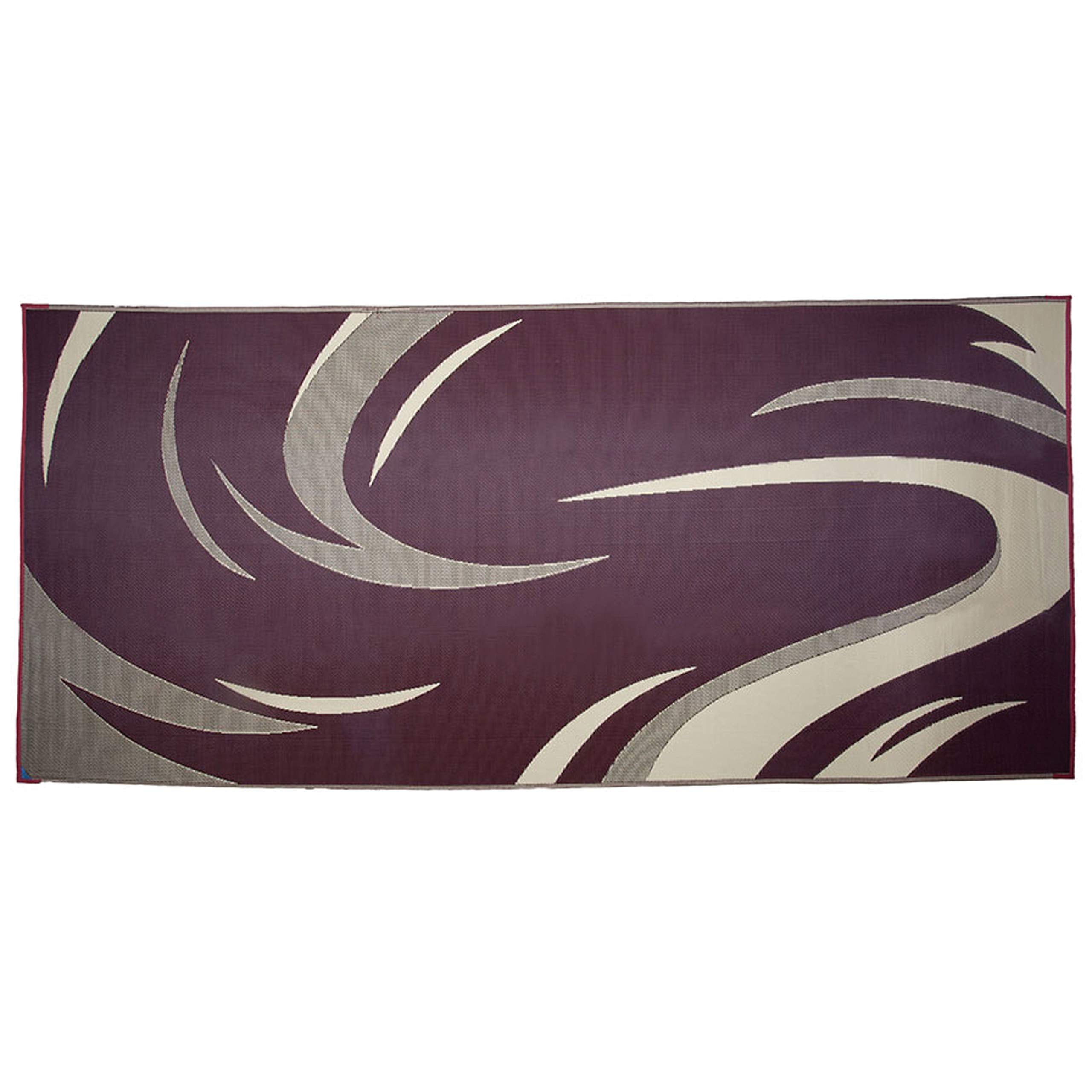 Camping Stylish SD8185 8-Feet x 18-Feet Graphic Swish Outdoor RV Reversible Patio Mat, Burgundy/Tan