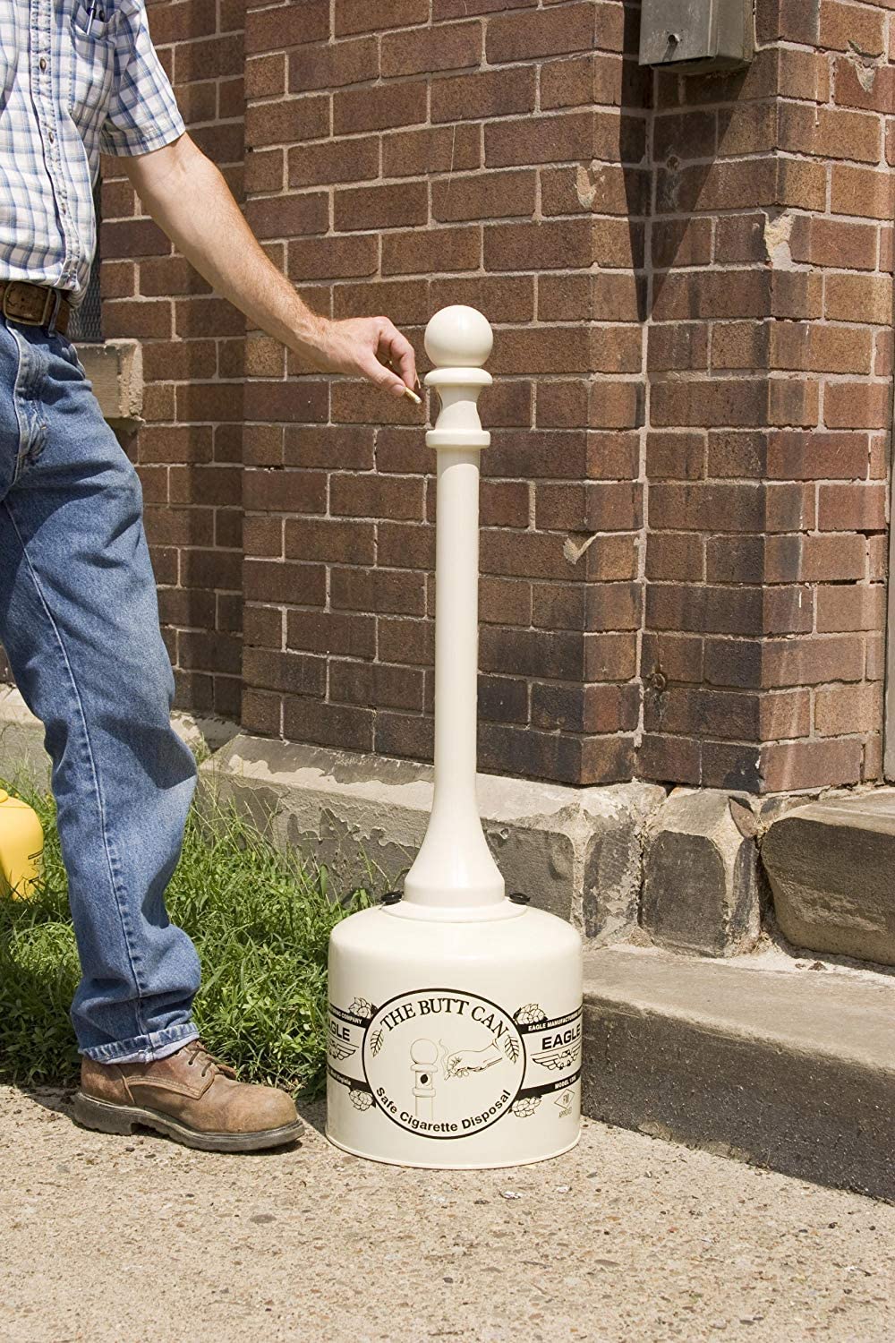 Eagle Galvanized Steel 1205BEI Cigarette Butt Receptacle, 5 gallon Capacity, 40" Height, 12" Diameter, Beige