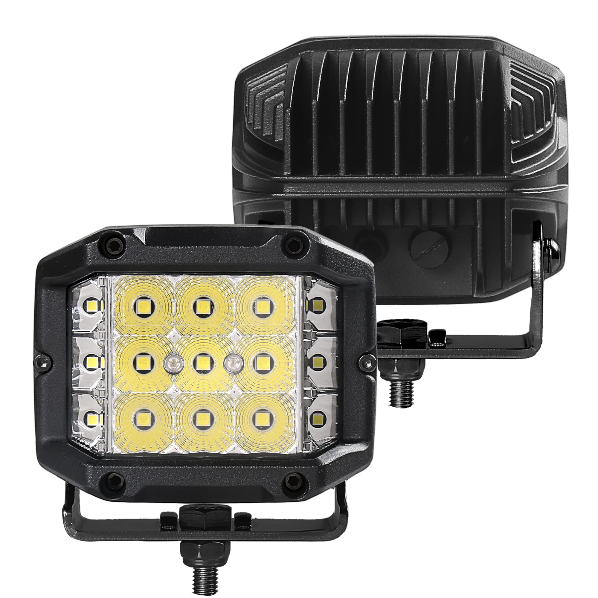 Xplor Lighting: Bright Series Go Rhino 4x3 Sideline LED Cube Flood Light Kit (Pair) | Surface Mount (Threaded Stud Mount) Aluminum, Black | 732360T
