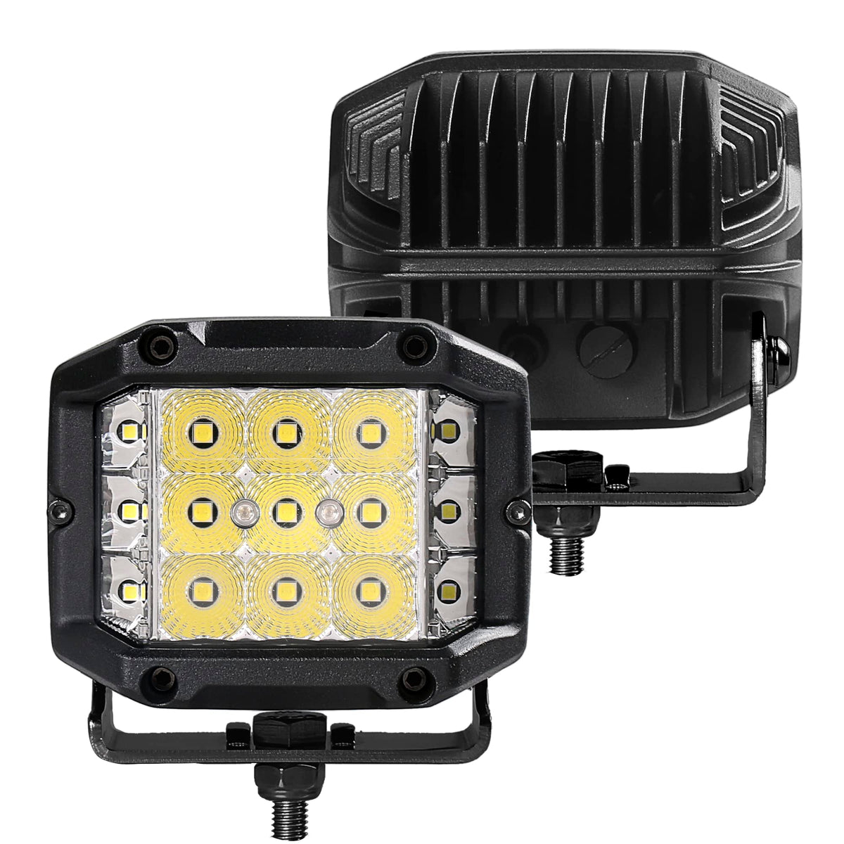 Xplor Lighting: Bright Series Go Rhino 4x3 Sideline LED Cube Flood Light Kit (Pair) | Surface Mount (Threaded Stud Mount) Aluminum, Black | 732360T