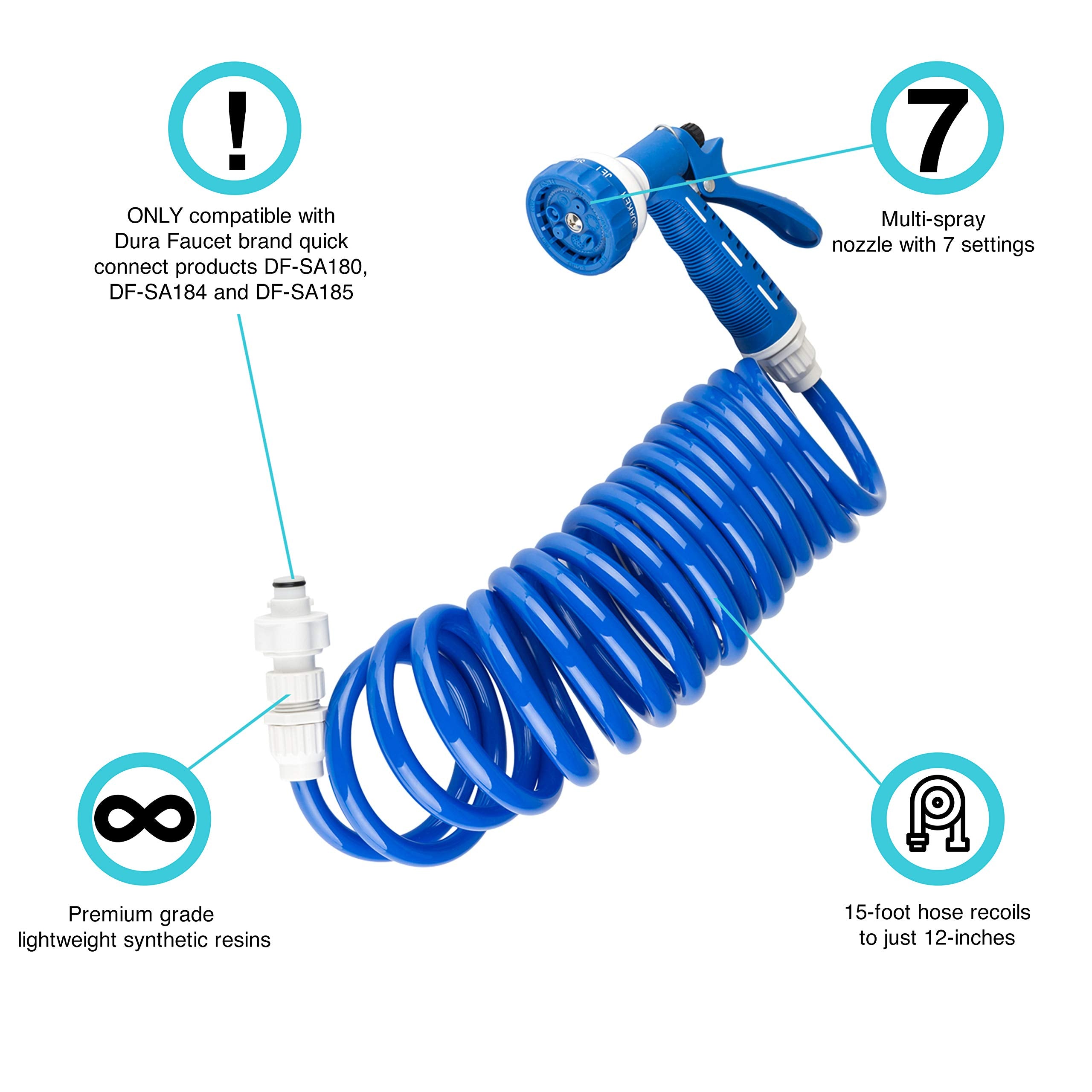 Dura Faucet RV Exterior Quick Connect DF-SA187-WT Sprayer with 7 Spray Settings and Coiled Hose Kit