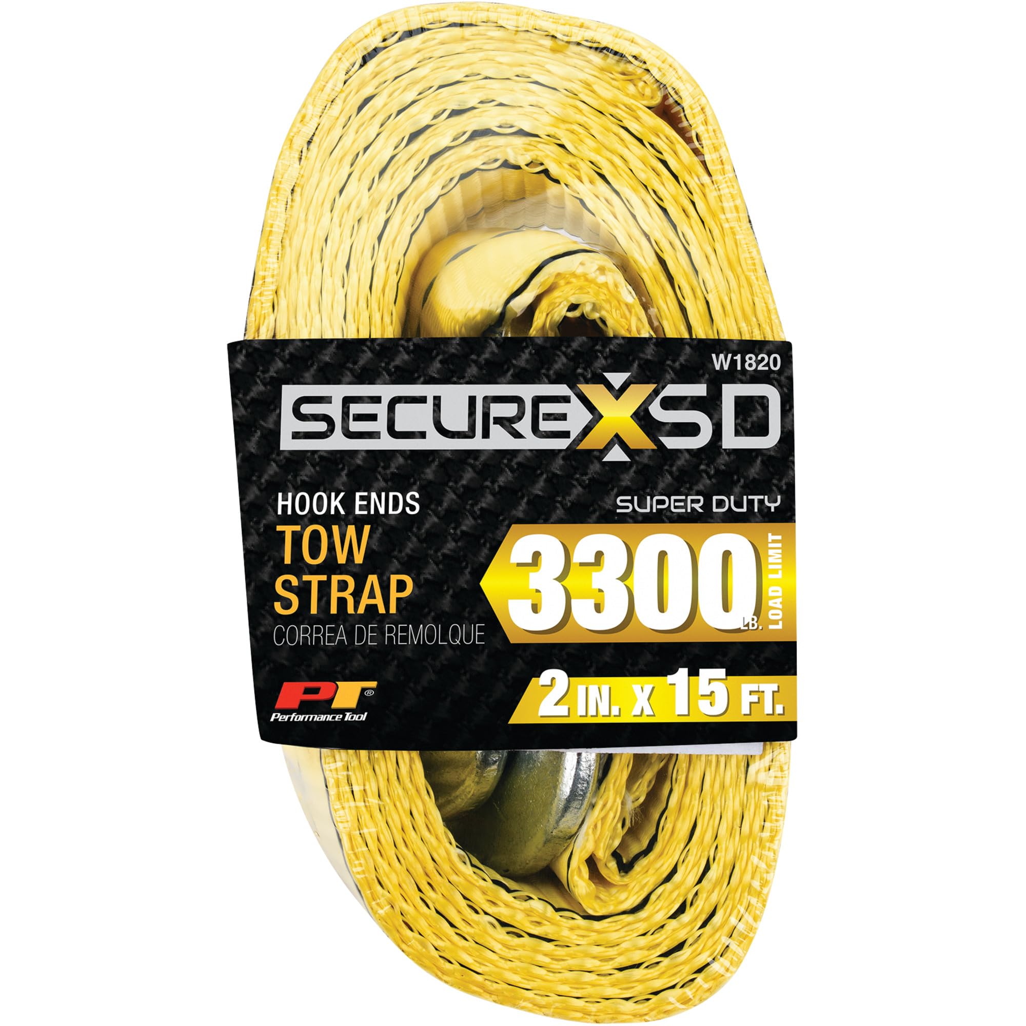 W1820 Performance Tool 2-Inch X 15' Tow Strap W/Hooks - Heavy-Duty and Reliable Towing Strap for Cars, Trucks, and SUVs