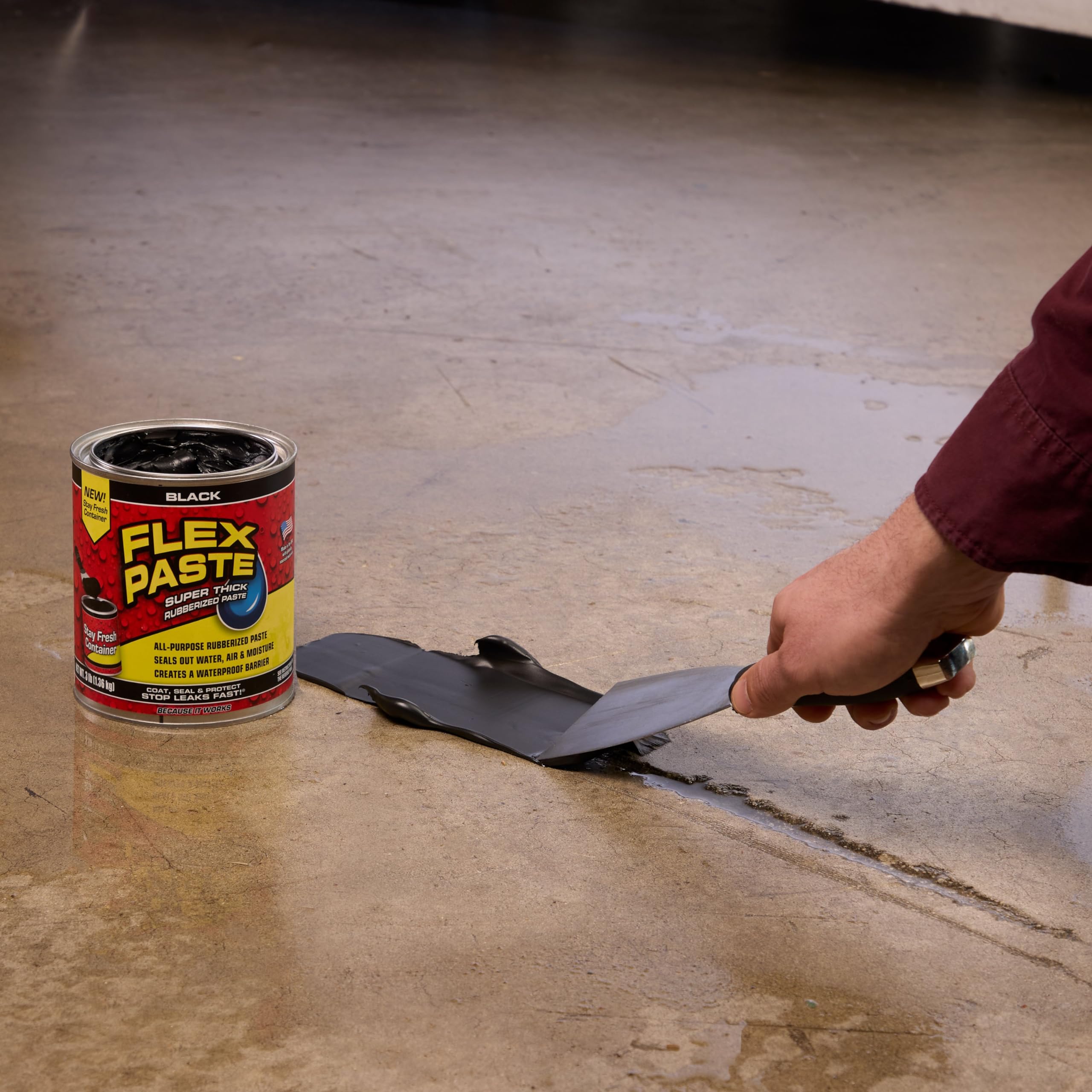 Flex Paste, Paintable Waterproof Putty, Spackle Sealant, Fill Gaps Cracks Holes - Block Out Water and Air - UV Resistant - Walls, Drywall, EPDM, Concrete, Roof, RV Repairs, Black, Quart