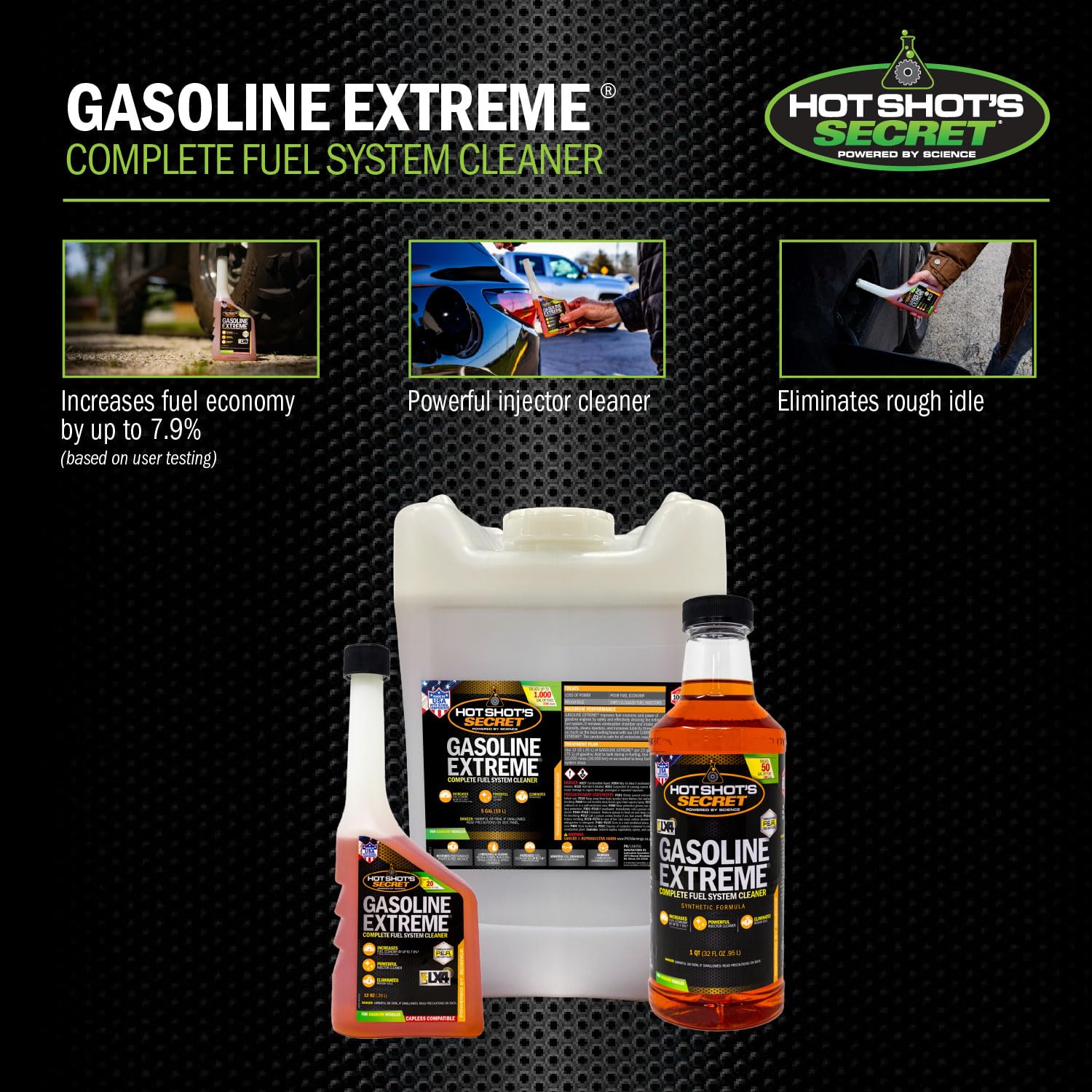Gasoline Extreme Hot Shot's Secret 12 Oz, Concentrated Fuel System Cleaner, Fuel Additive for Gasoline Engines, Fuel Injector Cleaner - Increases Fuel Economy & Restores Engine Performance