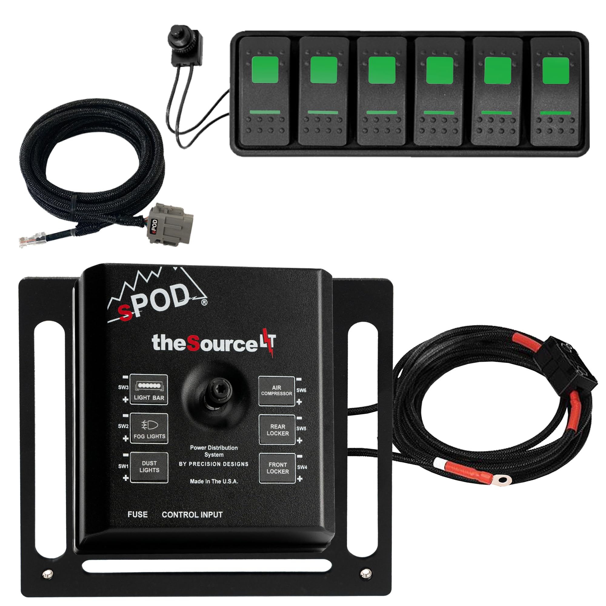6 Circuit SPOD SourceLT Controller with Green LED Switch Panel, Universal Fit (36-inch Battery Cable)