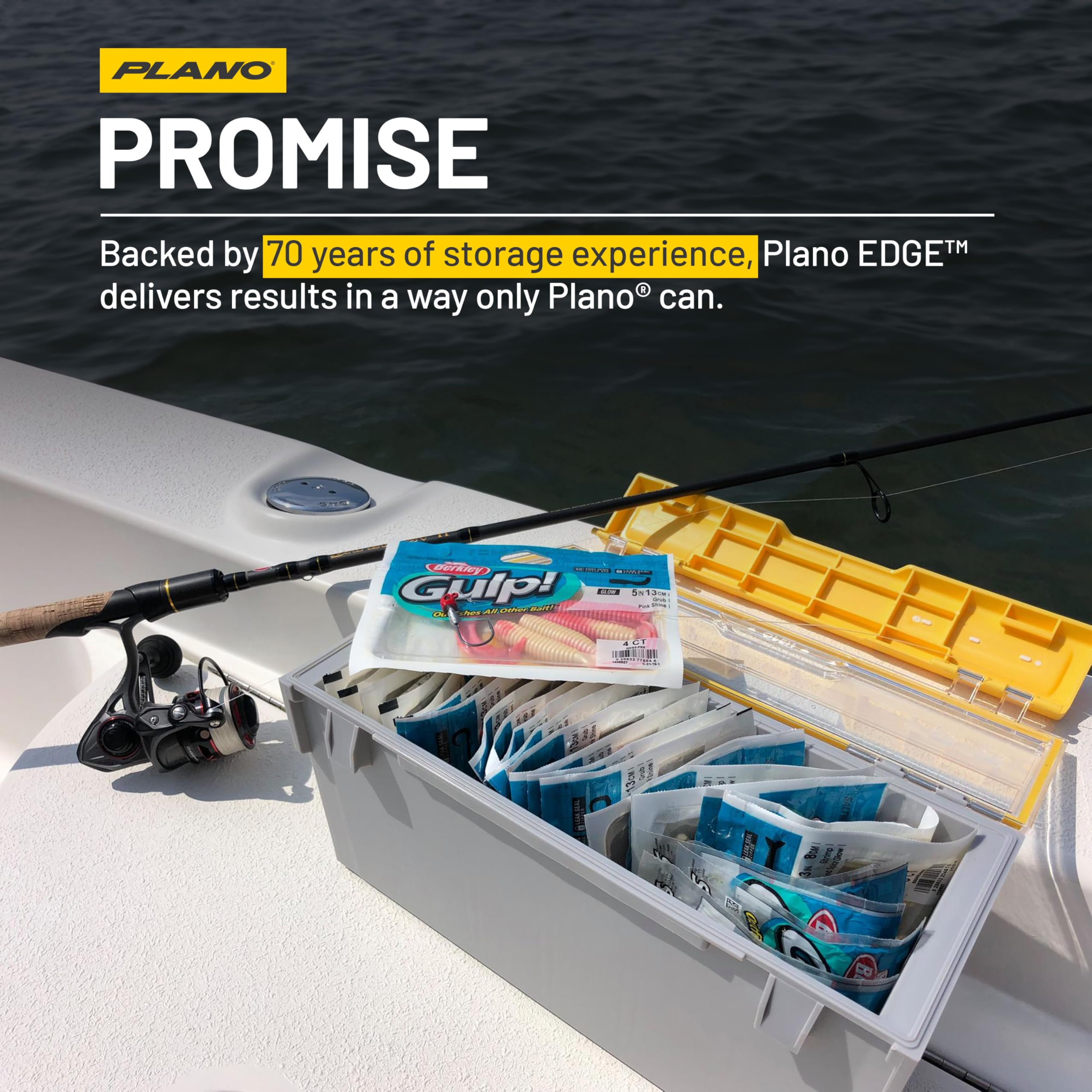 Plano EDGE Bulk Plastics and Tackle Premium Utility Box, Clear and Yellow, Rust-Resistant, Waterproof Bulk Premium Storage Organizer for Plastic Tackle