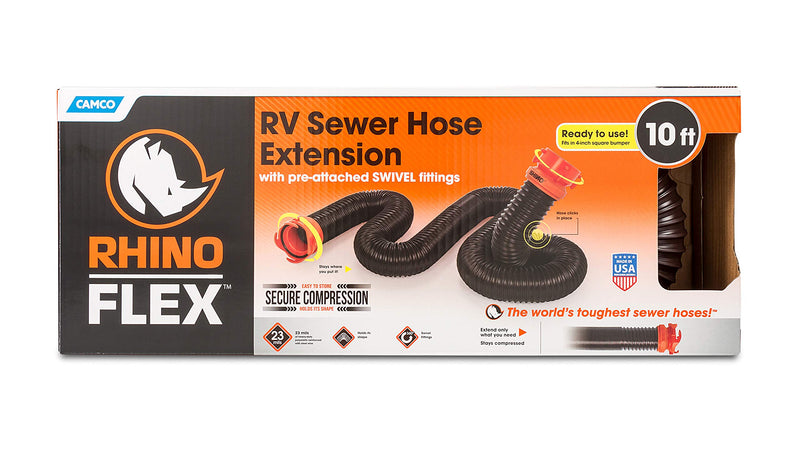 Camco Heavy Duty RhinoFLEX 10ft RV Sewer Hose Extension Kit with Swivel Fitting - Extends Your Sewer Hose to Fit Your Needs (39764)