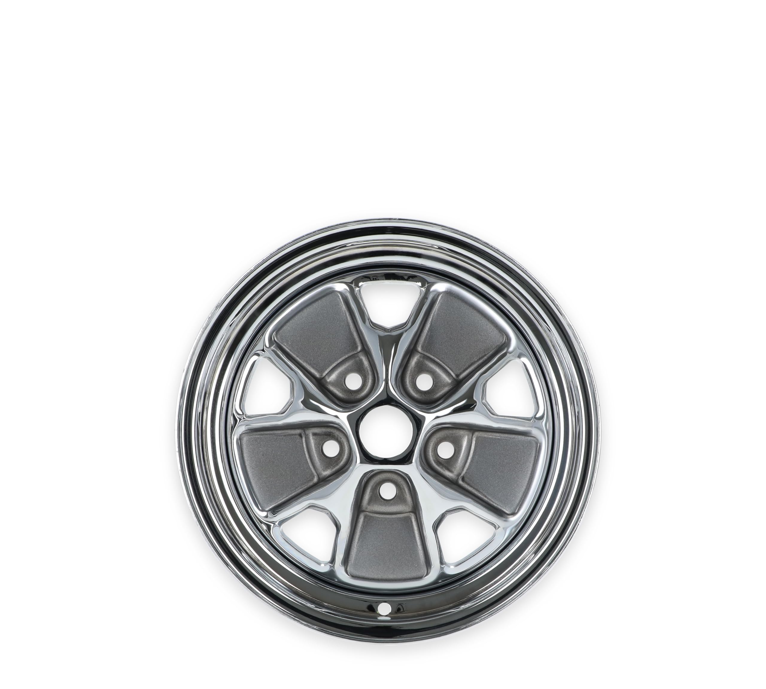 C5ZZ-1007-AR Scott Drake 65 Styled Steel Wheel 14x5 3 bs Chrome/Charcoal Inserts