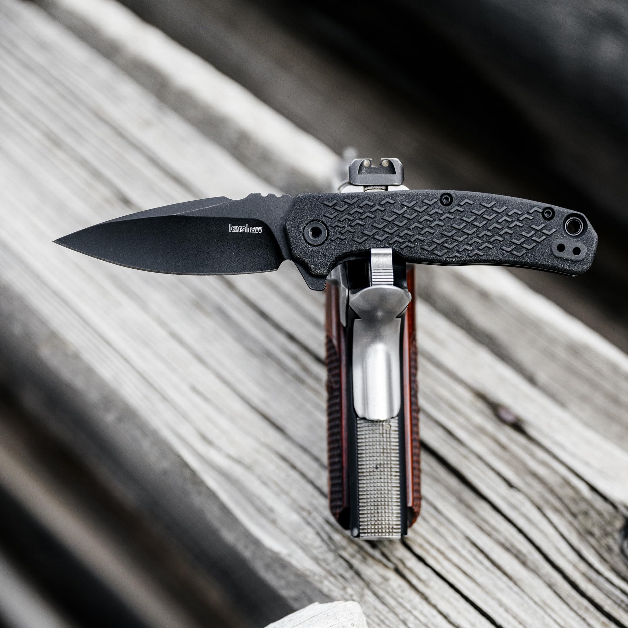 Kershaw Folding Conduit Pocket Knife, 2.9 inch Assisted Opening Blade, Black Spearpoint Blade, Liner Lock, Pocketclip,grey