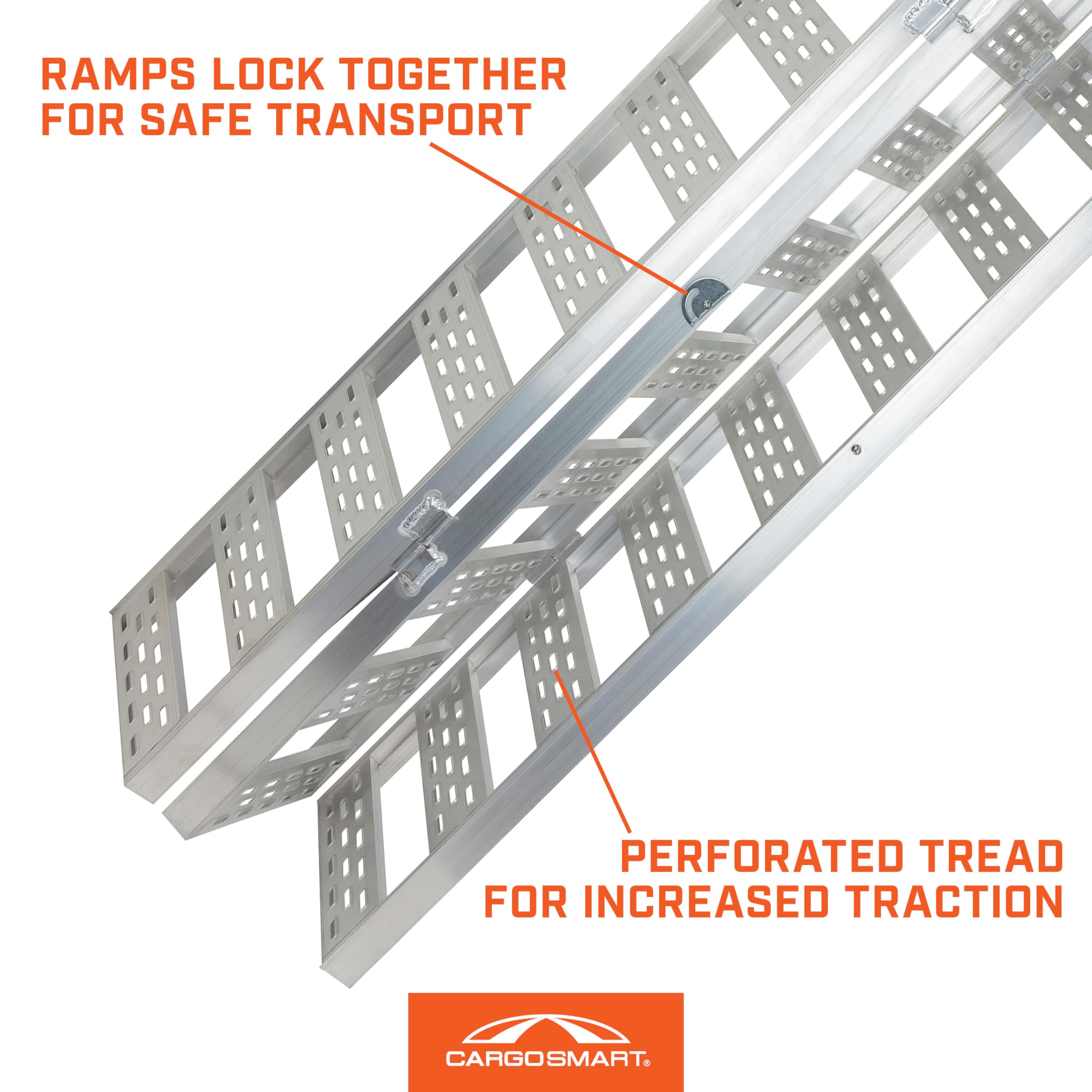 Tri-Fold CargoSmart Aluminum Ramp with Treads, 1 Pack — 1,500lb Capacity/500lb per Section, 50” W x 76” L — Safely and Easily Load or Unload Push Mowers, Garden Tillers, ATVs and More