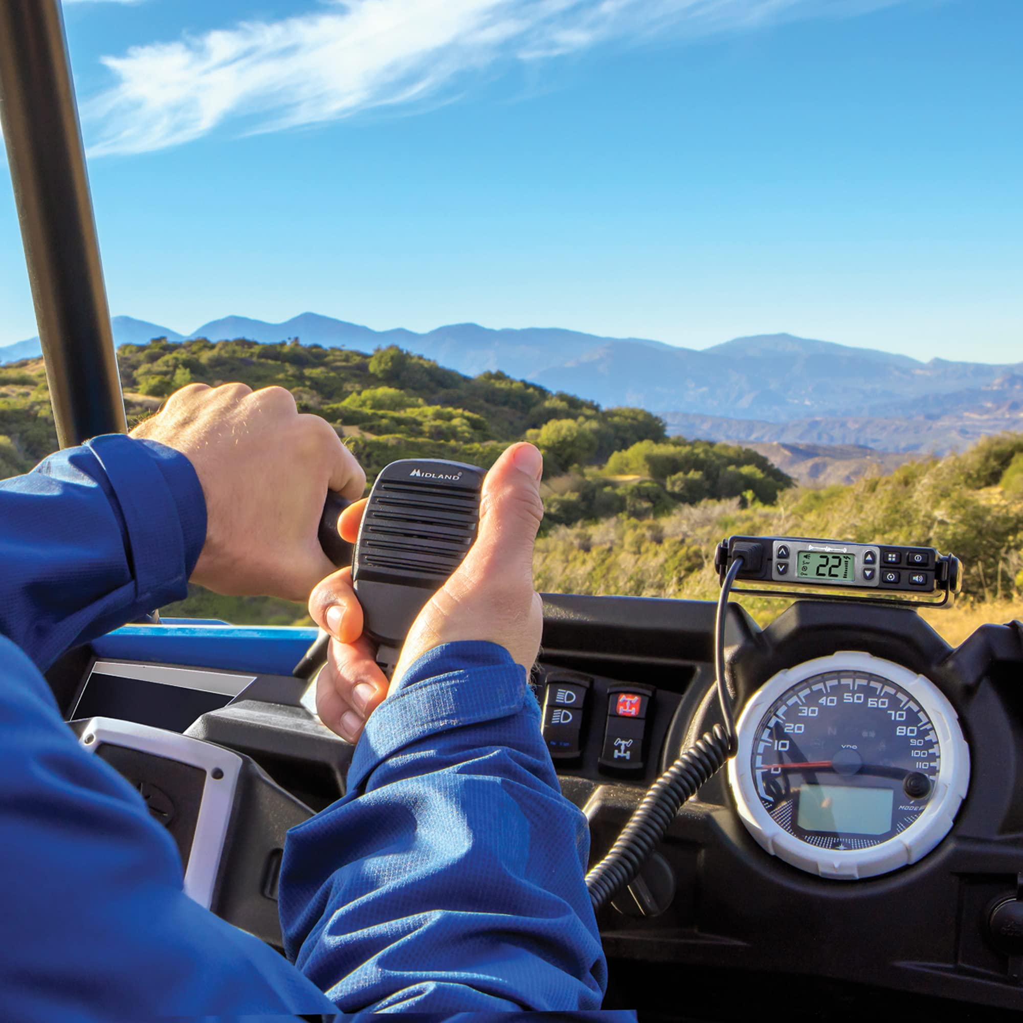 MXT105 - Midland 5 Watt GMRS MicroMobile Two Way Radio - Off Roading Outdoor RZR Farm Trails Radio - External Magnetic Mount Antenna - NOAA Weather Alerts