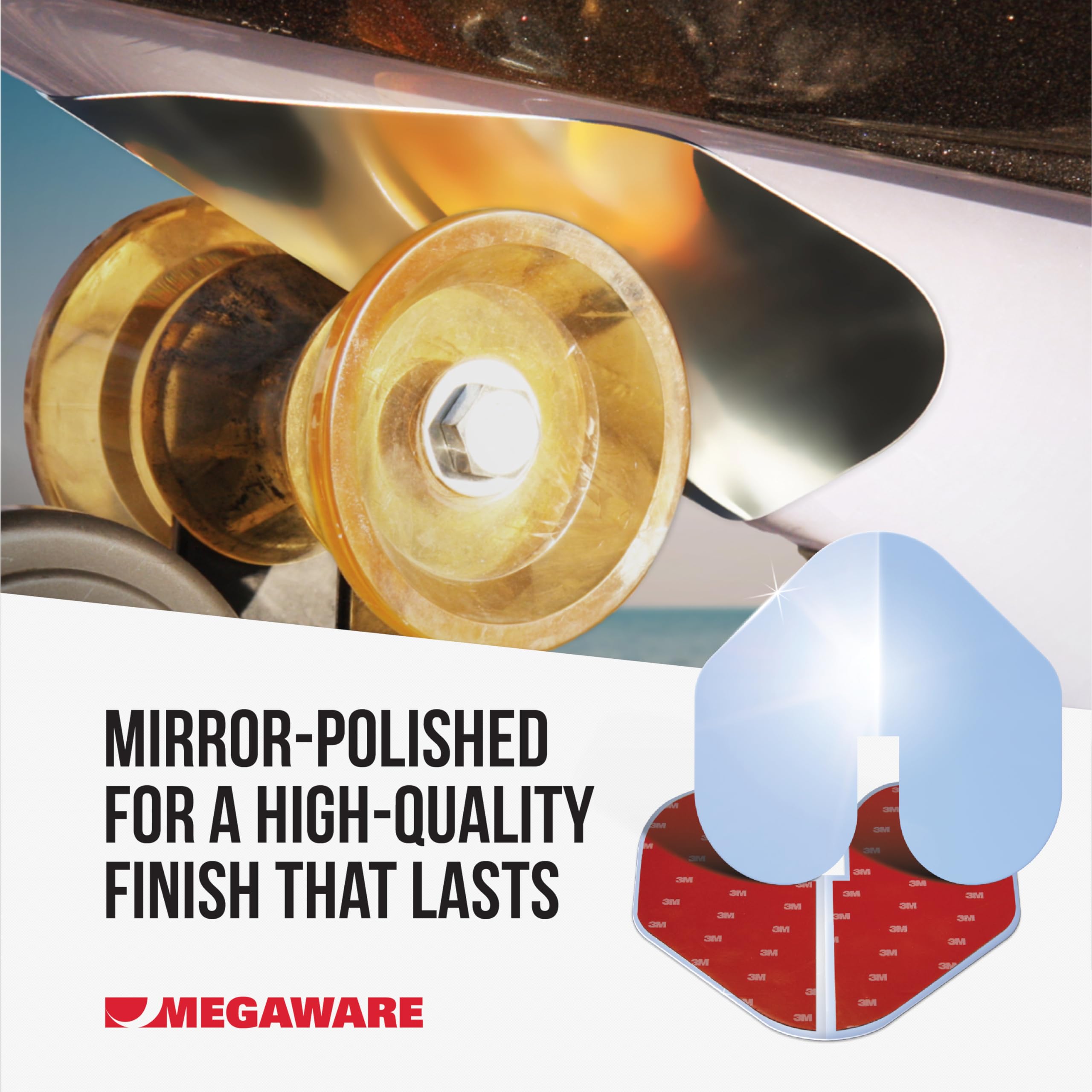 XL ScuffBuster Bow Guard Megaware - with Notch for Boats - Protects from Scuffs and Scratches - Stainless Steel Shield with 3M Adhesive - Mirror Polished Finish (9 x 8.75 in)