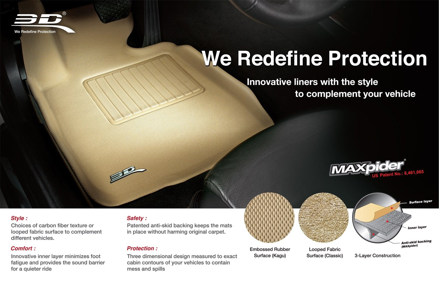 3D MAXpider Kagu Custom Fit Floor Mat (Black) Compatible with Chevrolet Silverado 1500 Regular Cab / GMC Sierra 1500 Regular Cab 2007-2013 - Front Row