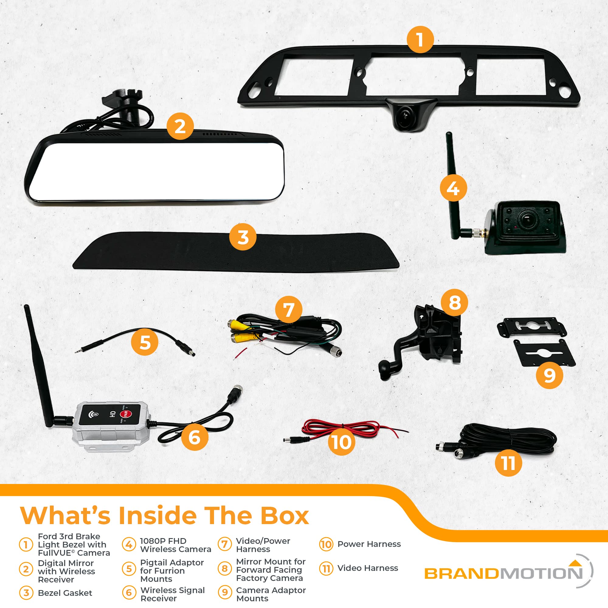 Wireless Transparent Trailer System Brandmotion w/ Dual Rear Cameras and Display Mirror Compatible with Ford F-150 (2015-Current) and Super Duty (2017-Current) - Edge to Edge Image Mirror Easy Install