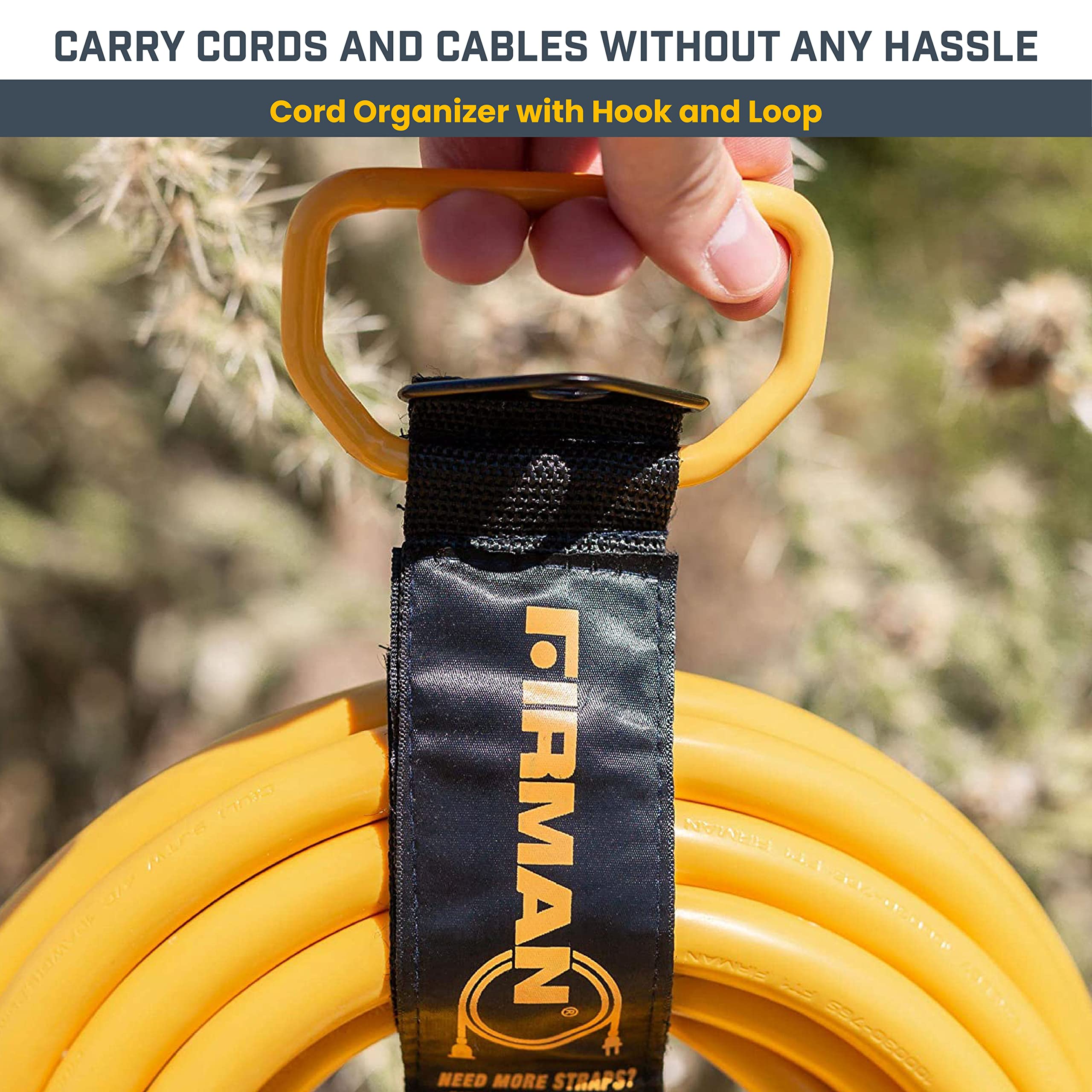 Heavy-Duty Firman Storage Strap with Handle, Cord Organizer with Hook and Loop, Made of Vinyl, Easy-to-Carry, 2" x 6"