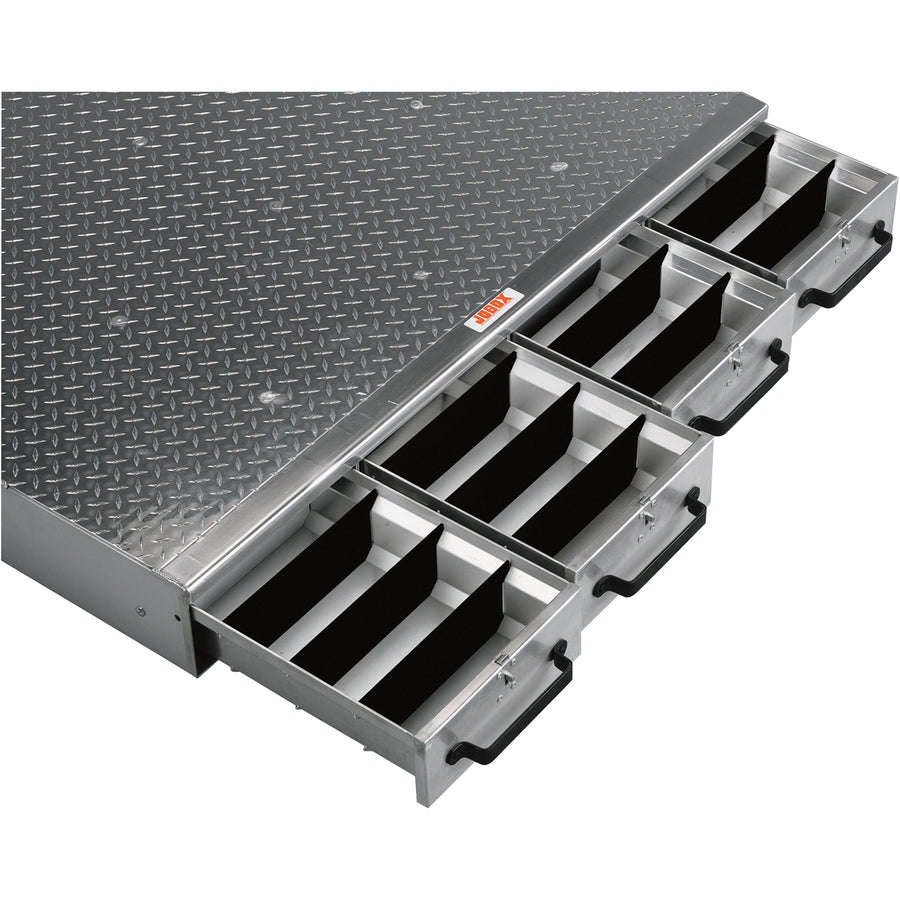 1404980 Jobox 4-Drawer Long Floor Heavy-Duty Aluminum Drawer Storage - (48" W x 6" H x 50" L)