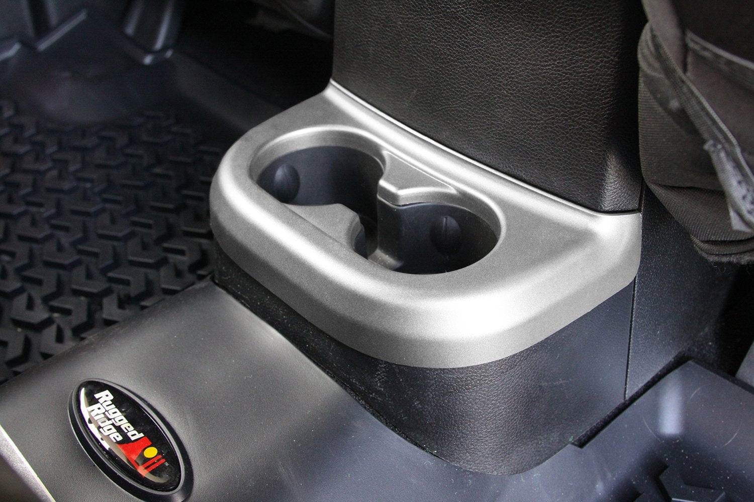 Cup Holder Trim Rugged Ridge for Jeep Wrangler JK | Thermoplastic Olefin (TPO), Brushed Silver | 11152.18 | Fits 2011-2018 Jeep Wrangler JK
