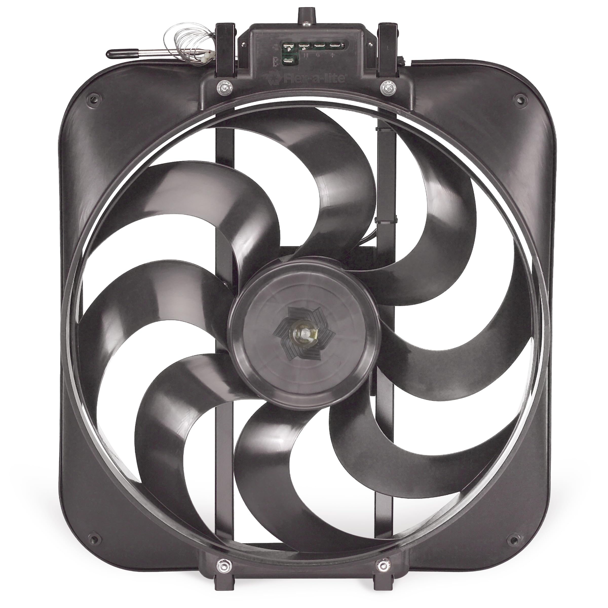 Flex-A-Lite S-Blade Black Magic Reversible Electric Fan With Adjustable Thermostat Controller, Pusher-Puller Fan (160), Car Accessories, 15 Inches