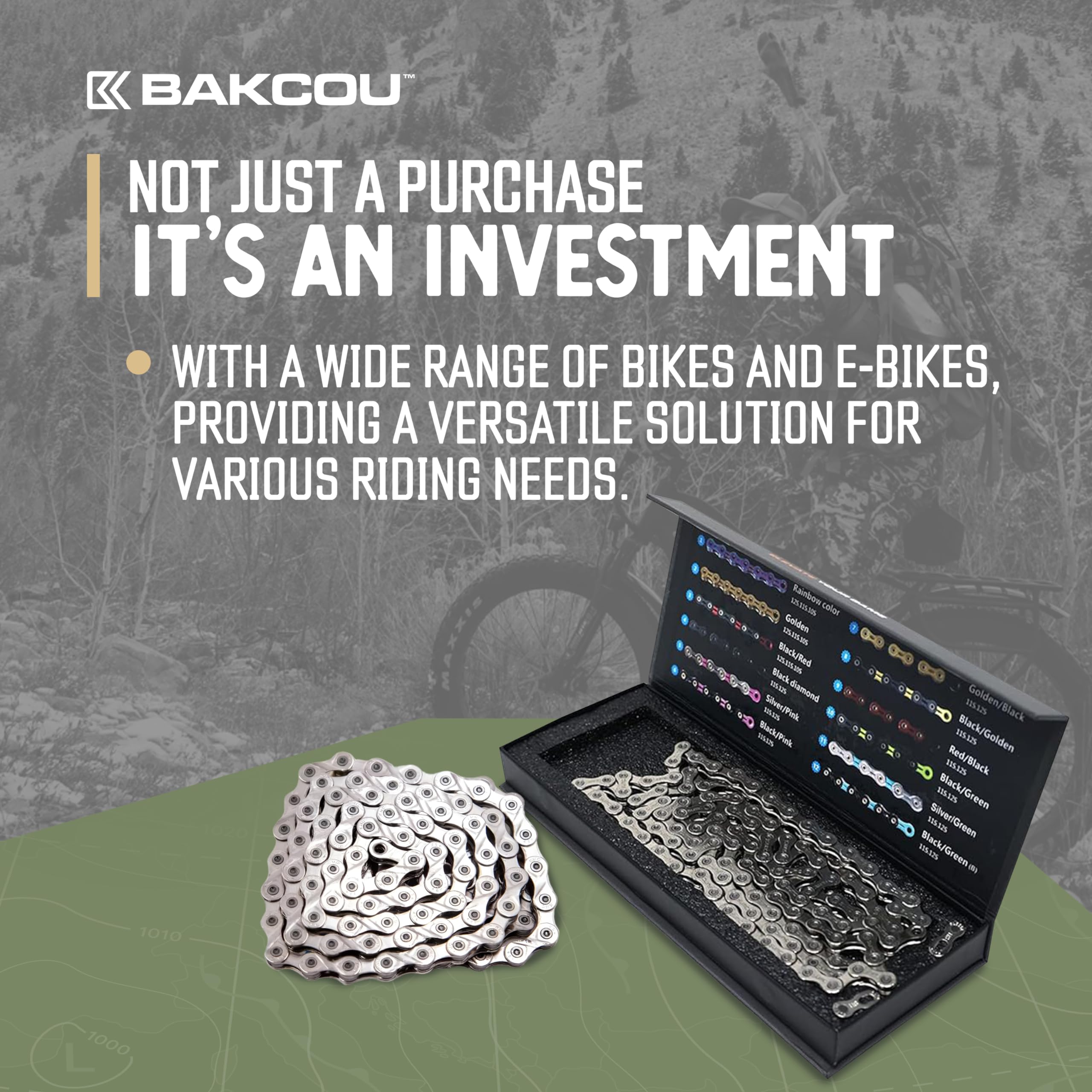 Heavy Duty Bakcou 9-Speed Ebike Chain - Ultra Durable X9 Chain for Electric Bikes, Fits Flatlander, Kodiak, Mule, Storm, Scout Models - 124 Link