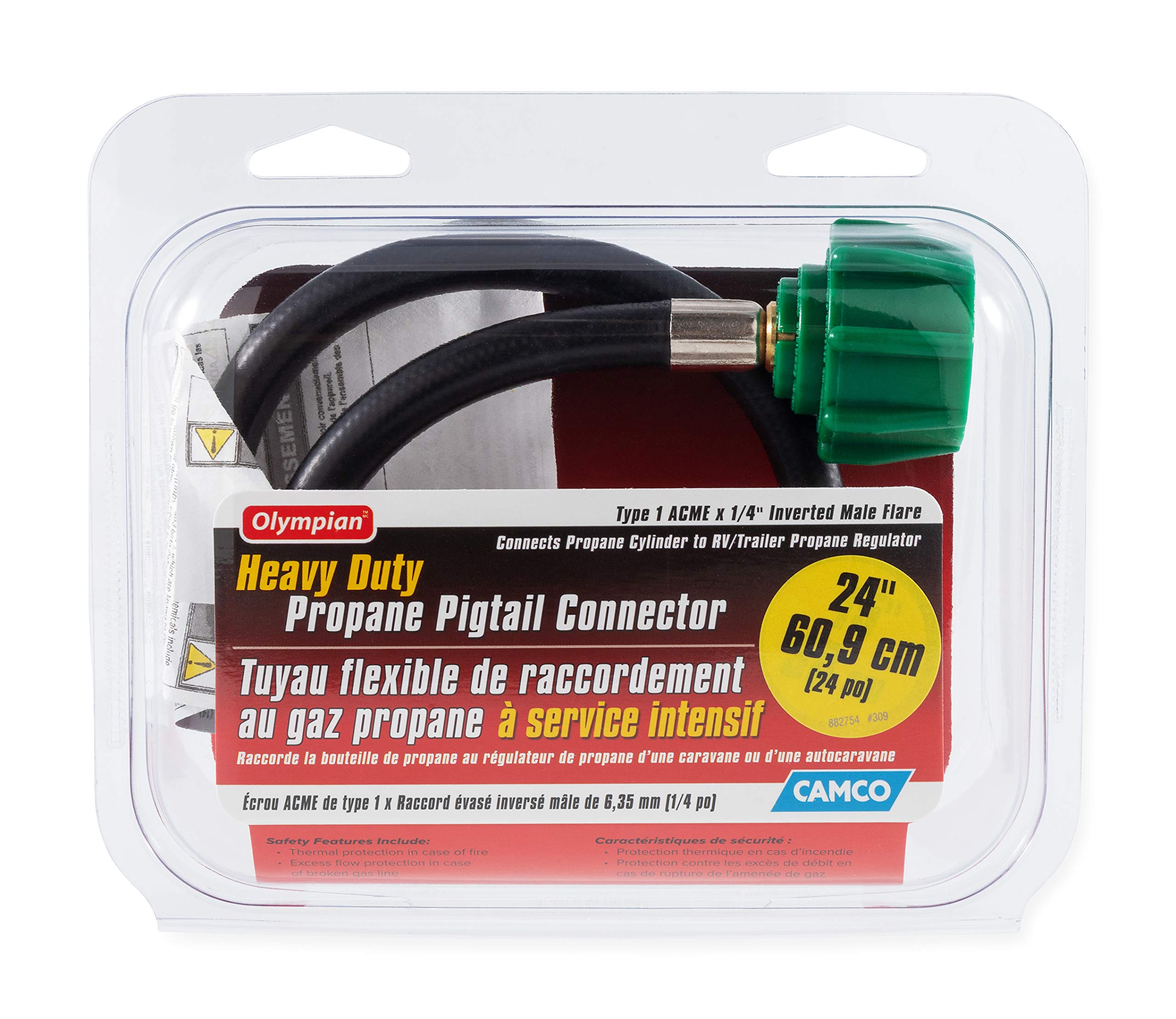 24" Camco Pigtail Propane Hose Connector - Connects Propane Cylinder To a RV or Trailer Propane Regulator - Provides Thermal Protection and Excess Flow Protection (59153)