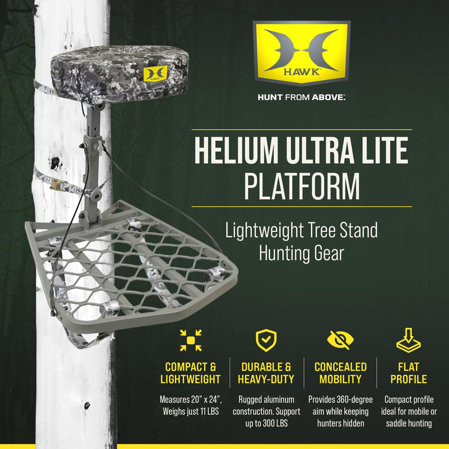 Hawk Hang-On Ultra Lite, Lightweight Tree Stand Hunting Gear with Memory Foam Seat, Foot Rest for Mobile Hunters, Quiet Step, 27.25 x 20.5 Inch