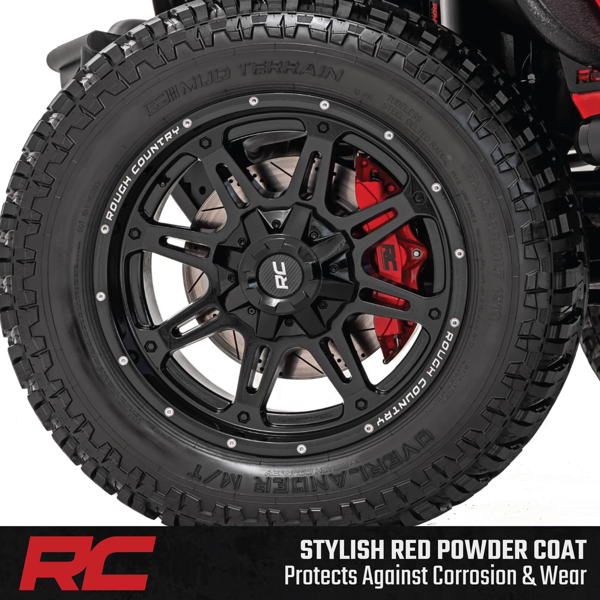 Rough Country Performance Front Brake Kit for Jeep Wrangler JL & Unlimited (2018-2025) - 6-Piston Calipers, Drilled & Slotted Rotors, Stainless Steel Lines, Heavy-Duty Upgrade