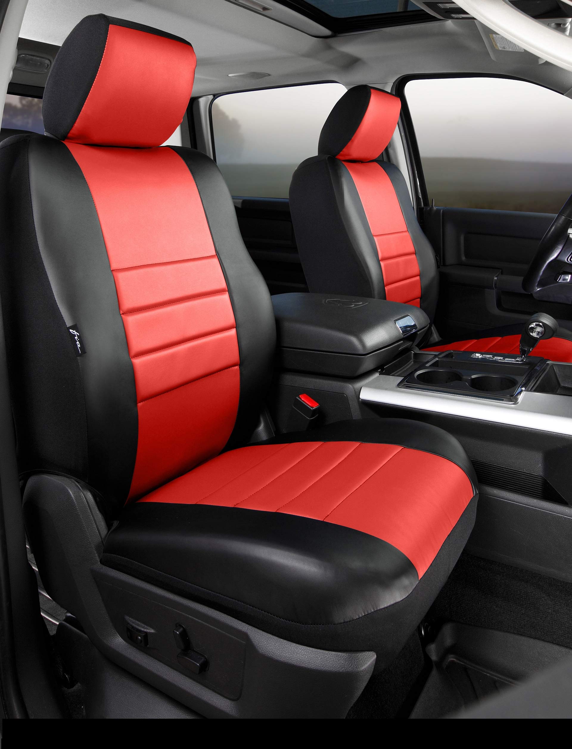 Fia SL69-51 Custom Fit RED Front Seat Cover Bucket Seats - Leatherette (Black w/Red Center Panel)